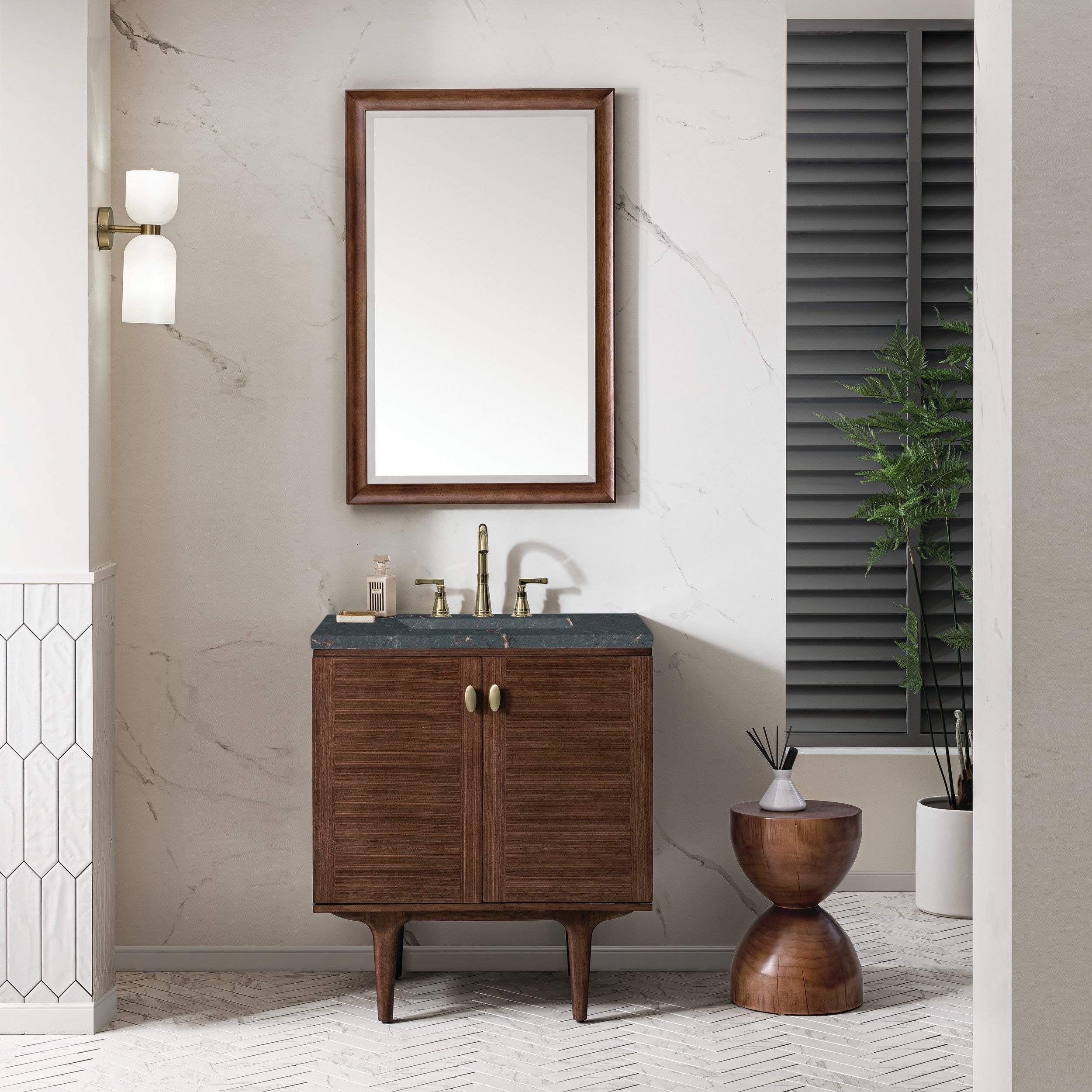 Mid-Century Walnut / Parisien Bleu - 3 Faucet Holes