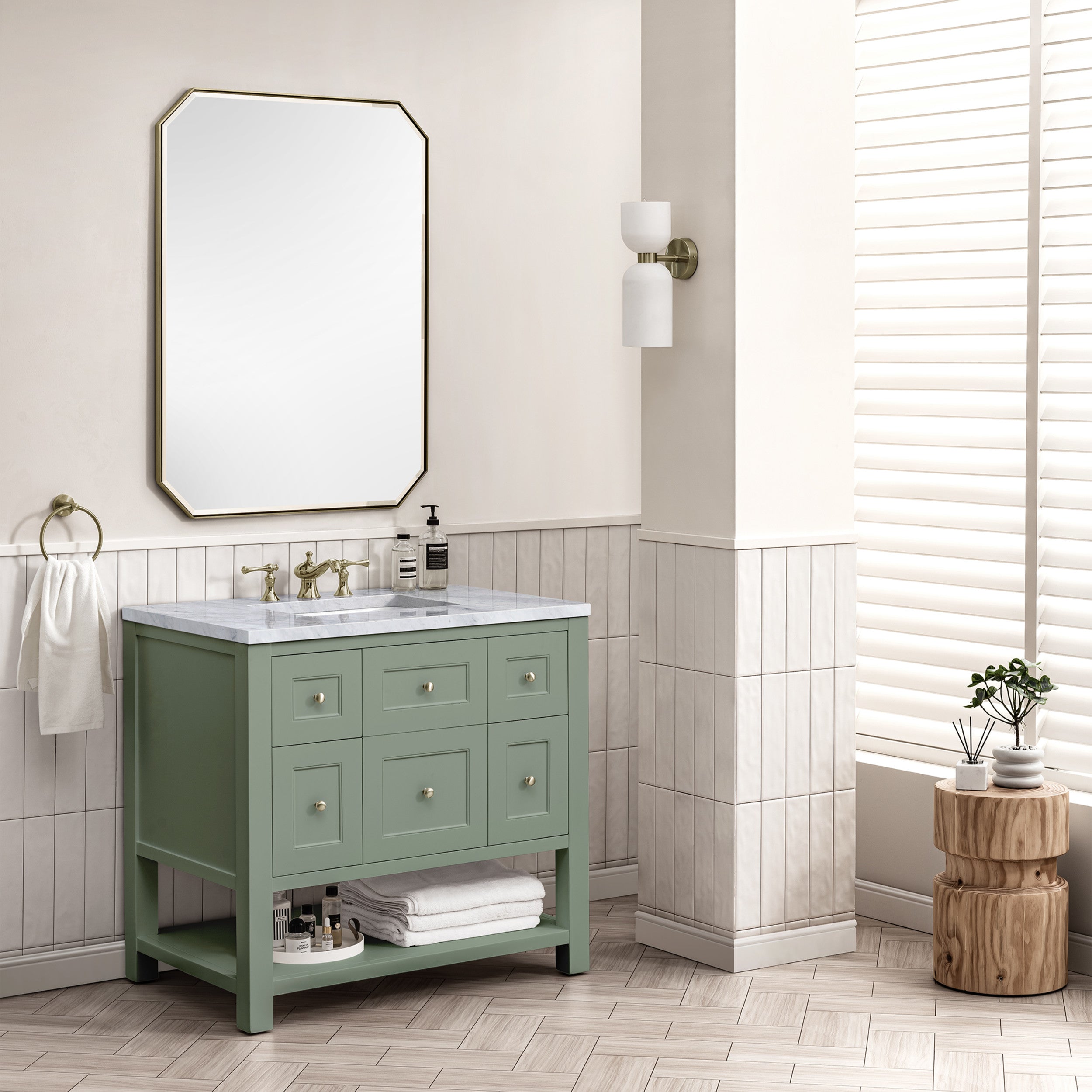 Smokey Celadon / Carrara White - 3 Faucet Holes