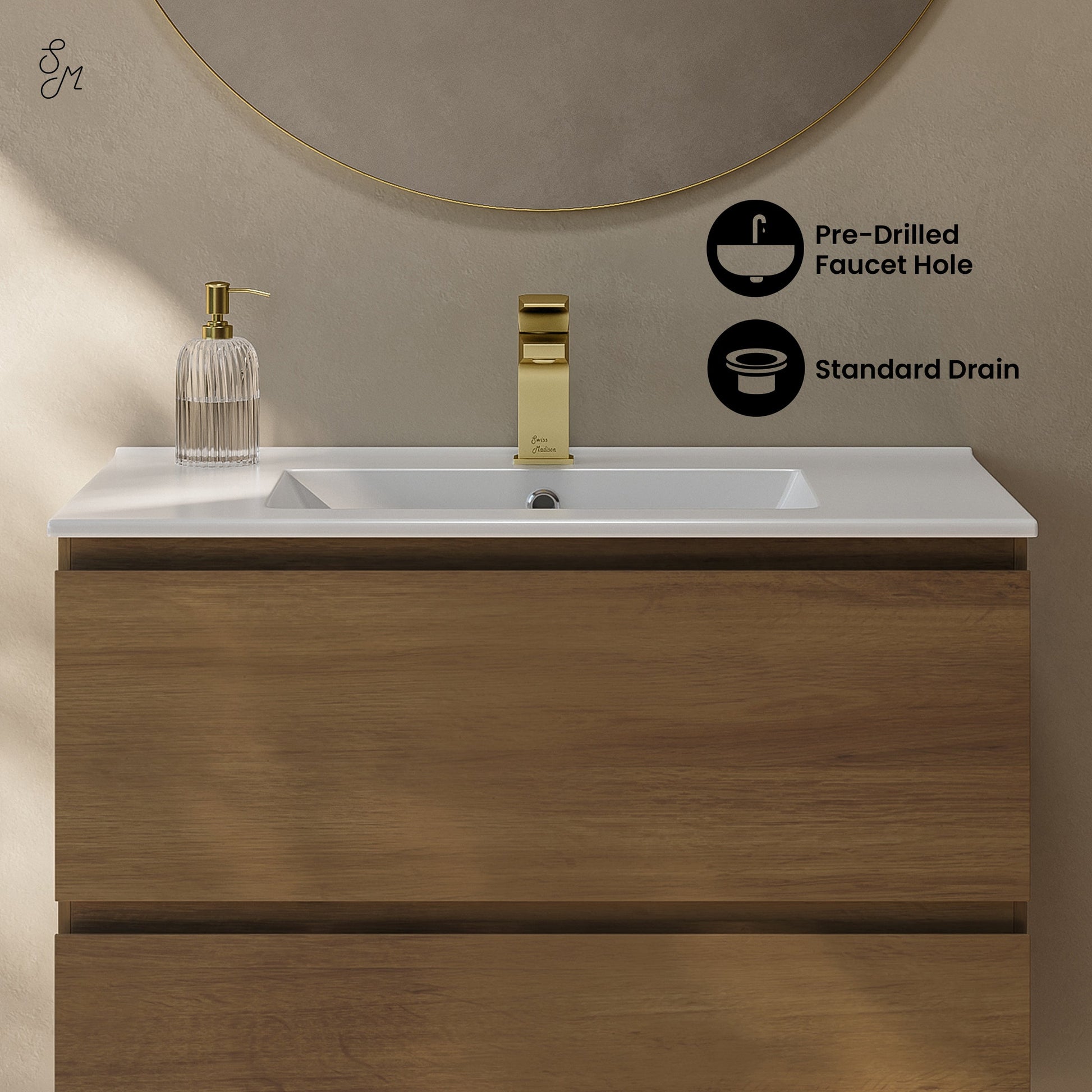 Brown Oak / Glossy White / 1-Hole