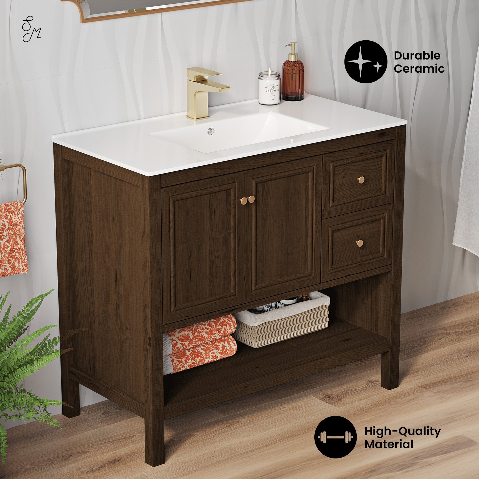 Brown Oak / White / 1-Hole