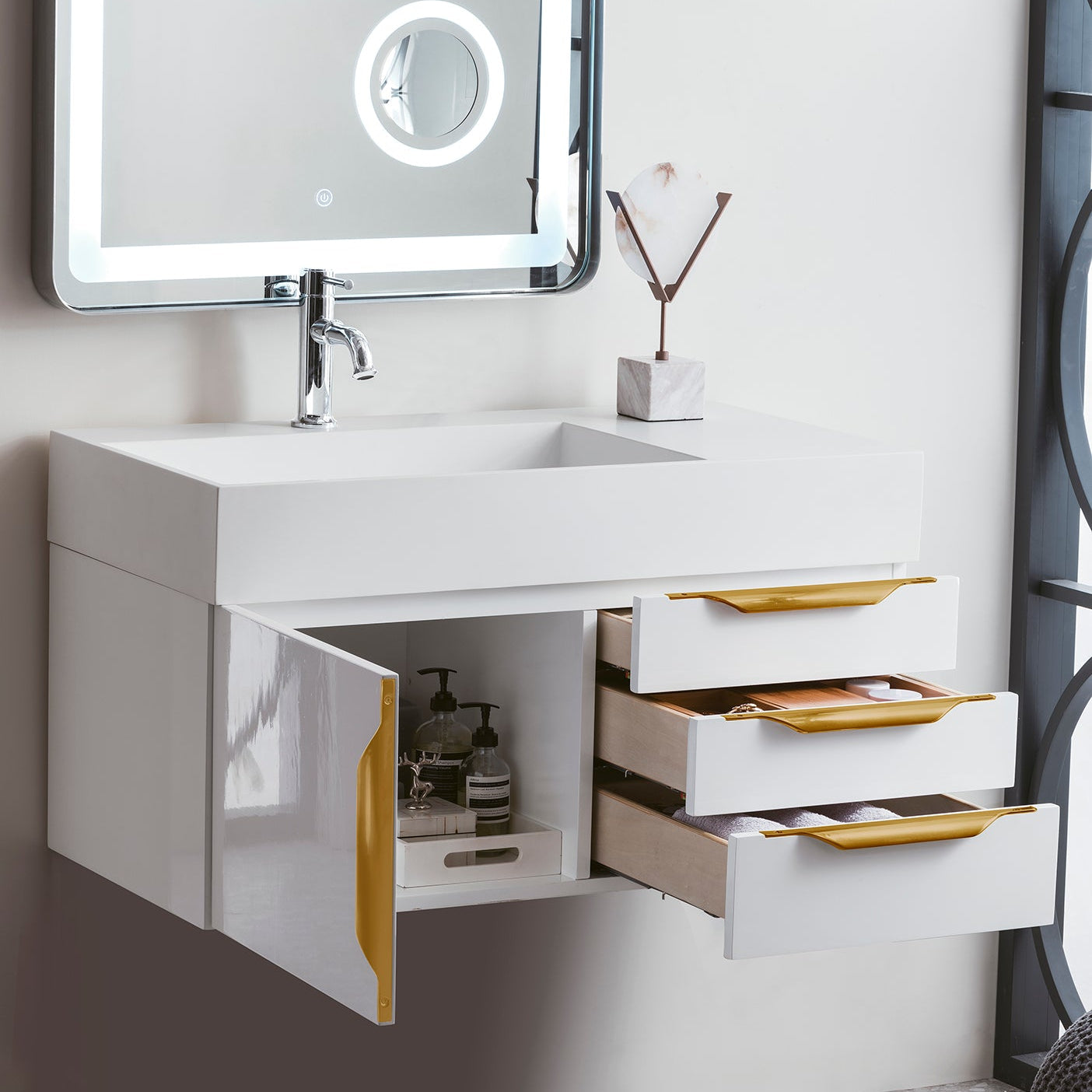 Glossy White / Radiant Gold / Glossy White - 1 Faucet Hole