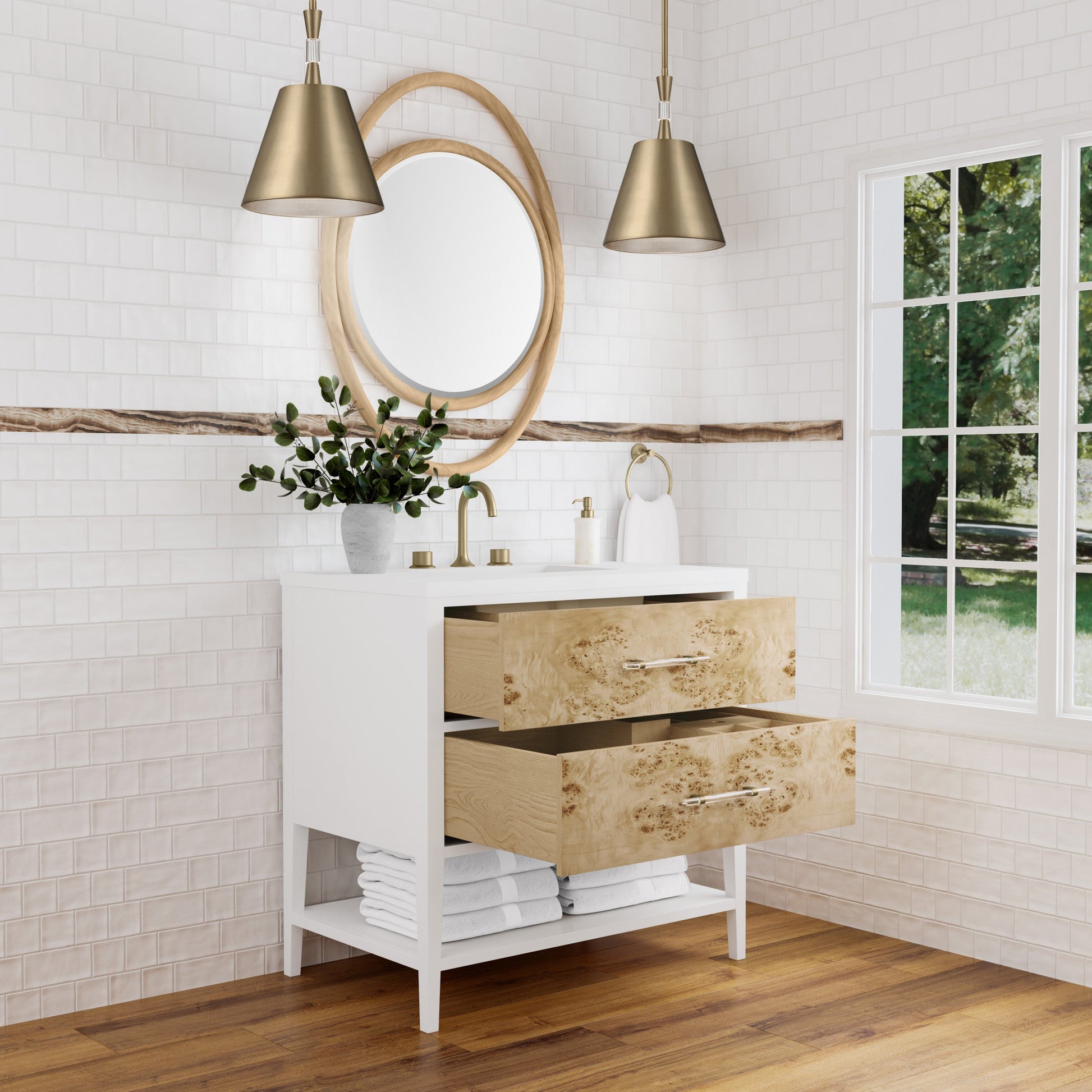 Polished White and Light Mappa Burl / White Zeus - 3 Faucet Holes