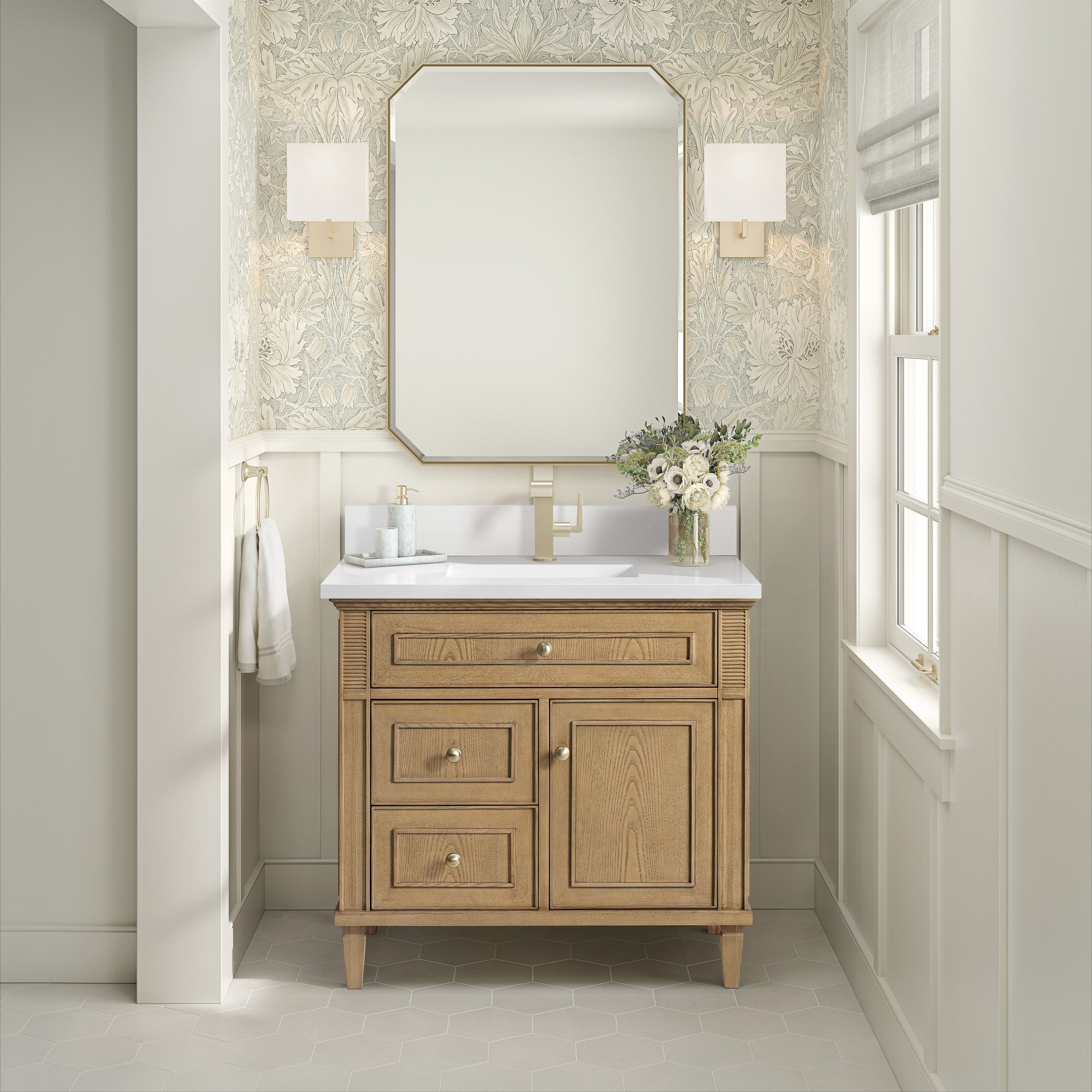 Light Natural Oak / White Zeus - 1 Faucet Hole