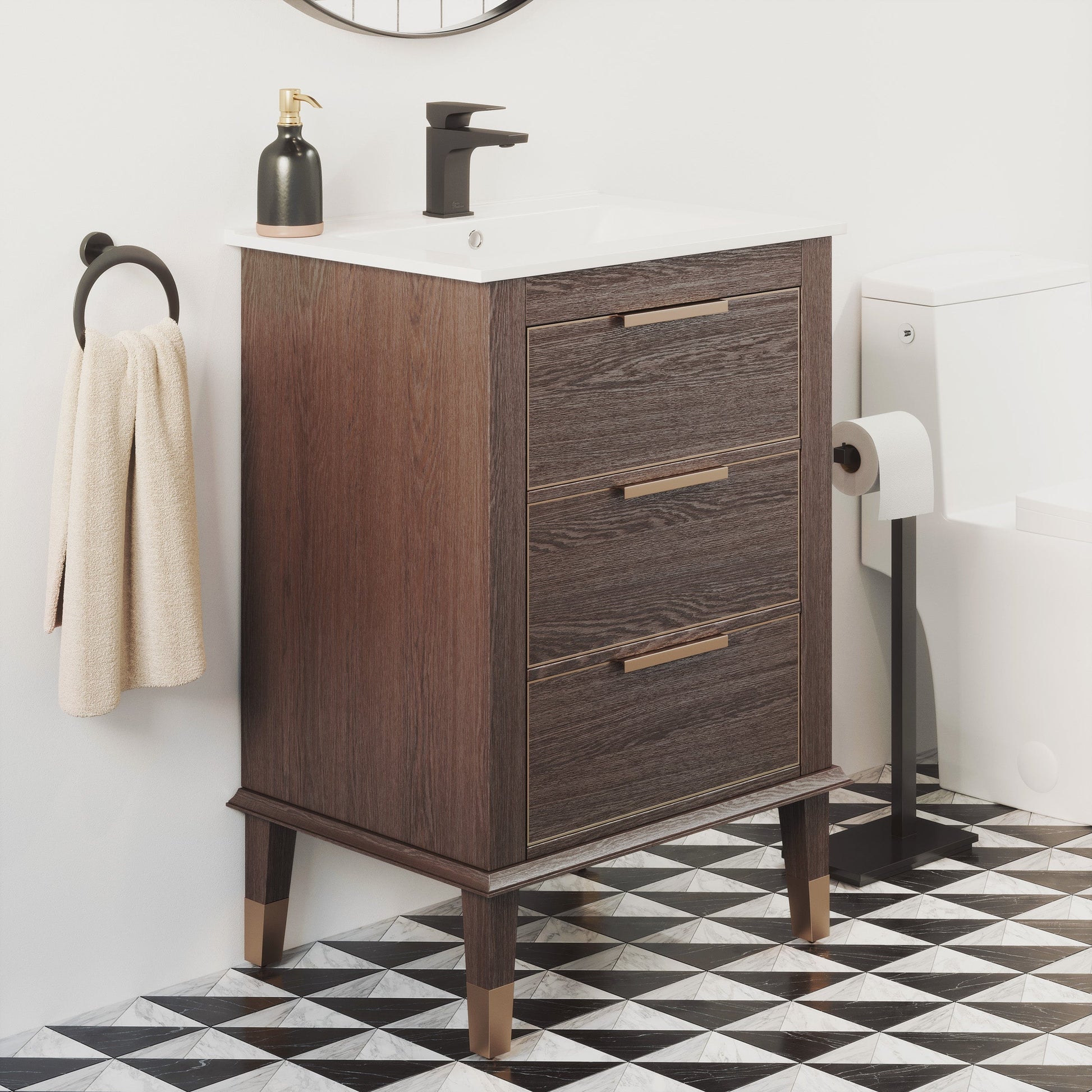 Brown Oak / White / 1-Hole