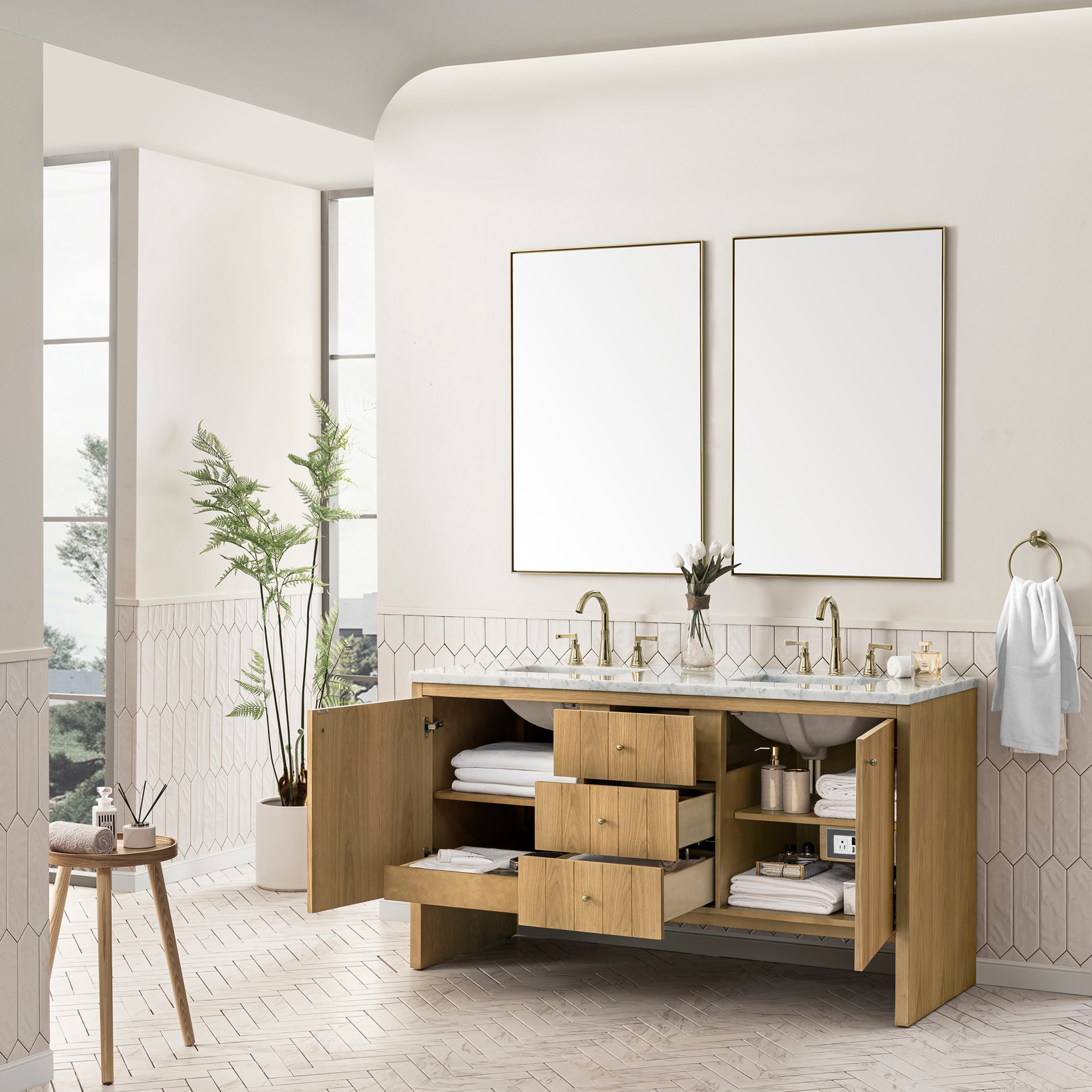 Light Natural Oak / Carrara White - 3 Faucet Holes