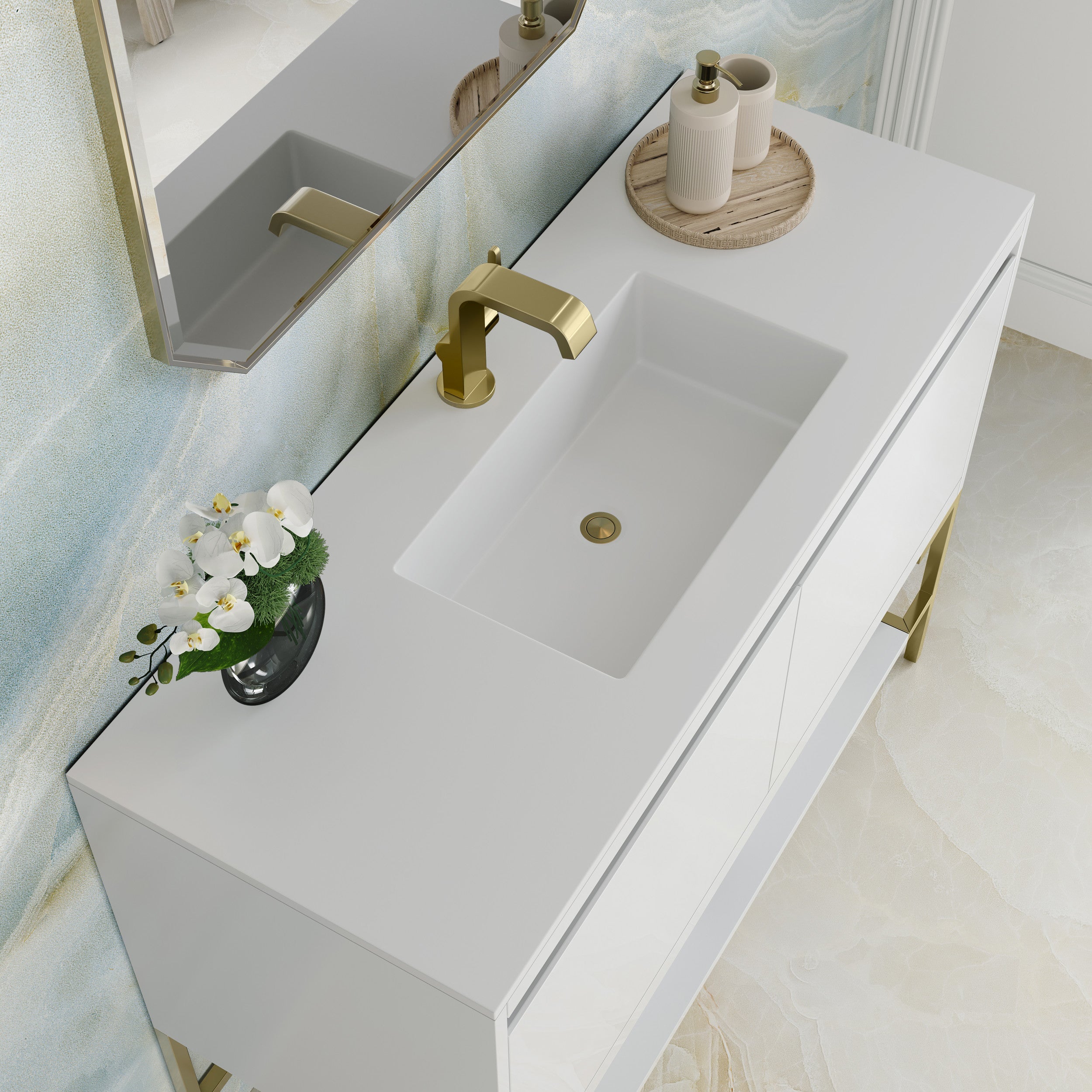 Glossy White / Champagne Brass / Glossy White - 1 Faucet Hole