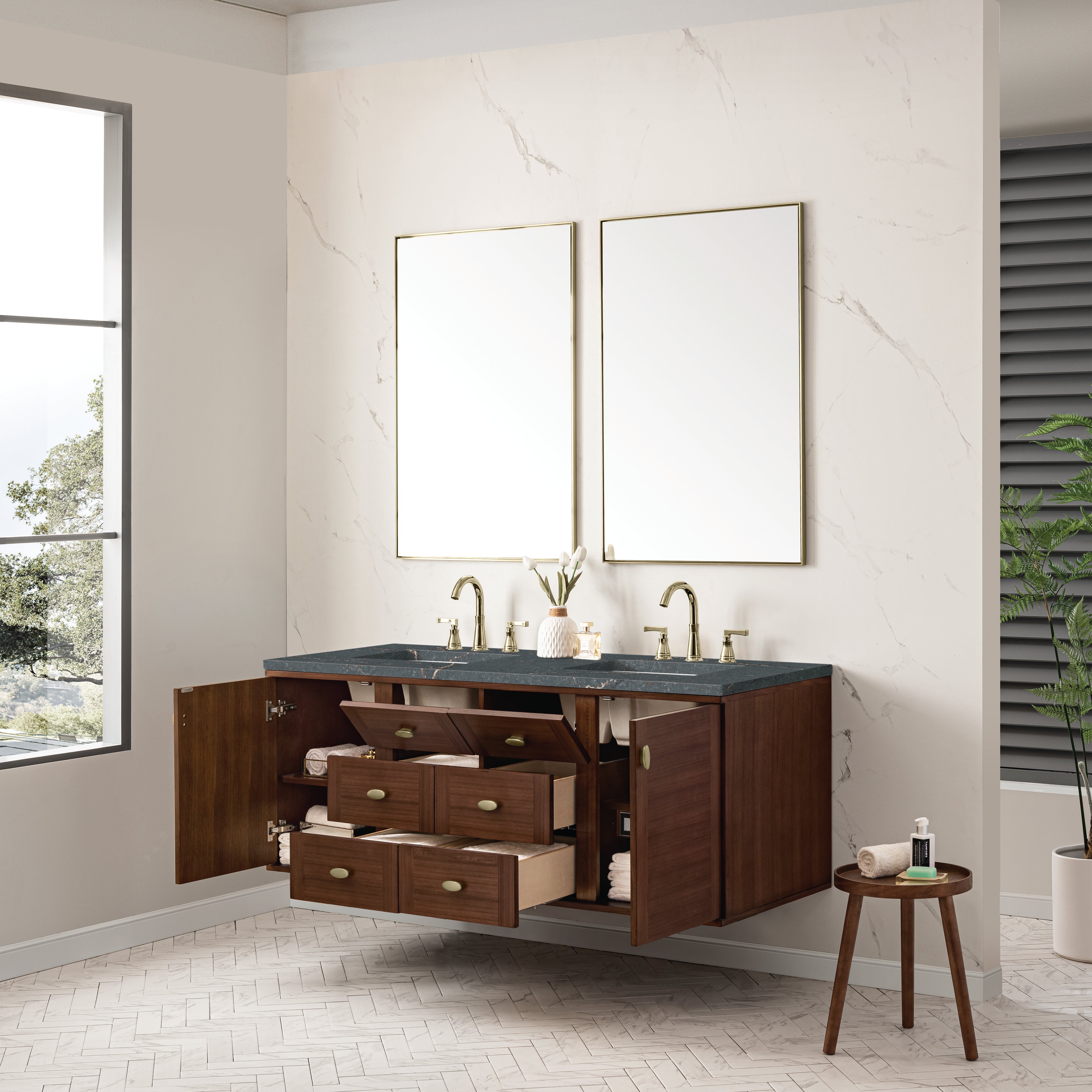 Mid-Century Walnut / Parisien Bleu - 3 Faucet Holes