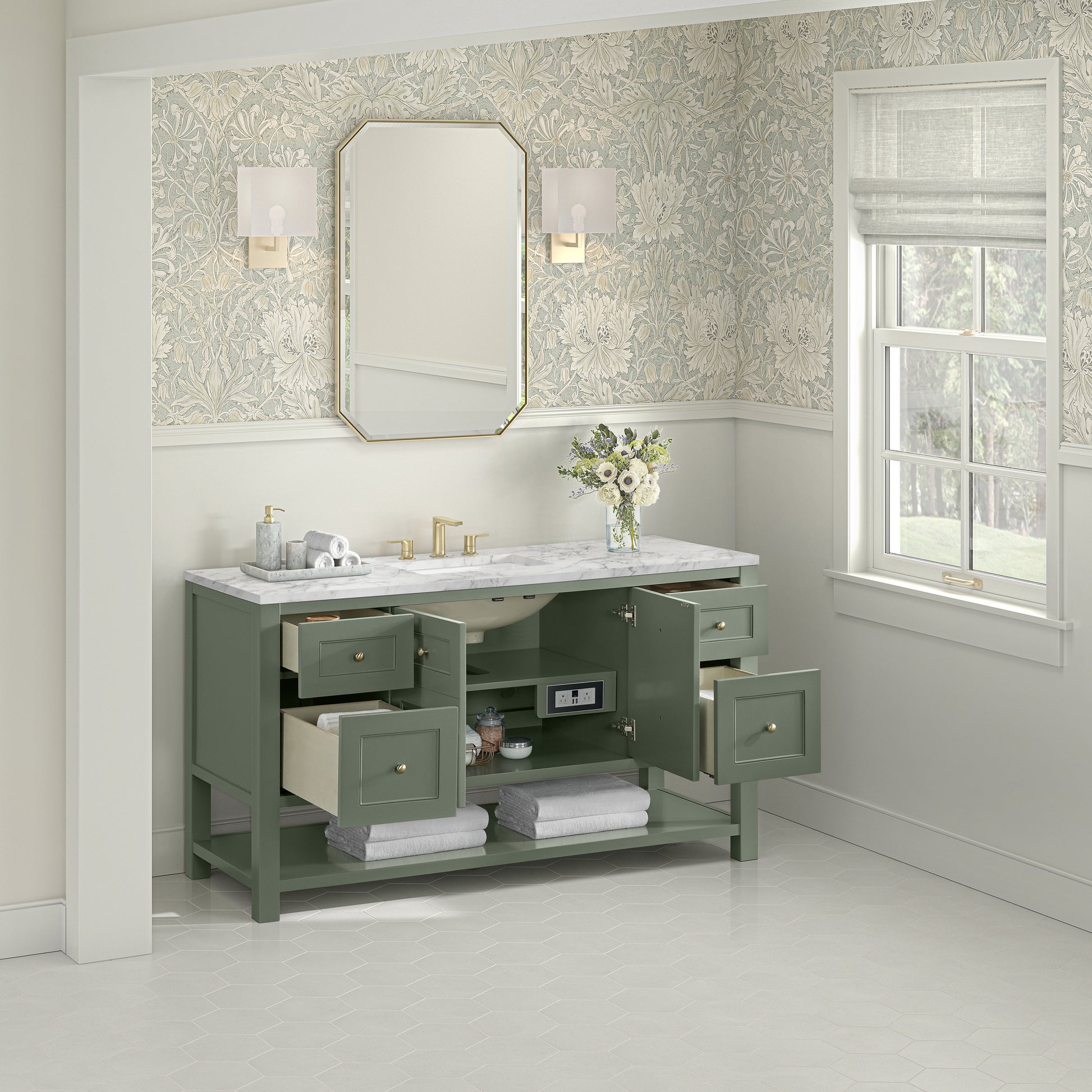 Smokey Celadon / Carrara White - 3 Faucet Holes