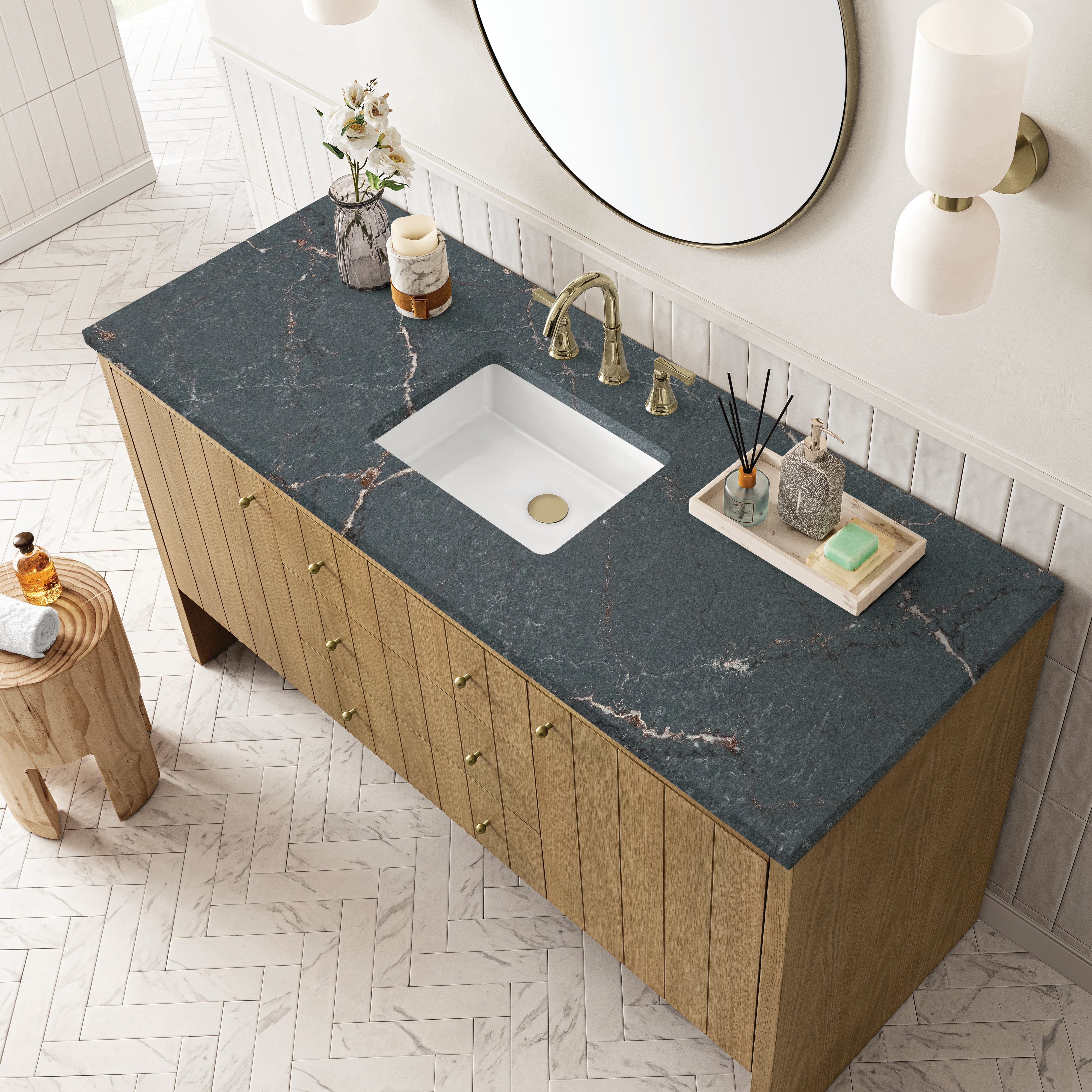 Light Natural Oak / Parisien Bleu - 3 Faucet Holes