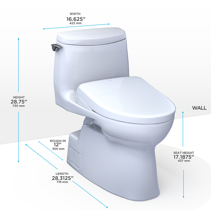 Toto Washlet+ Carlyle II 1G One Piece Elongated 1.0 GPF Toilet and Washlet+ S7 Contemporary Bidet Seat