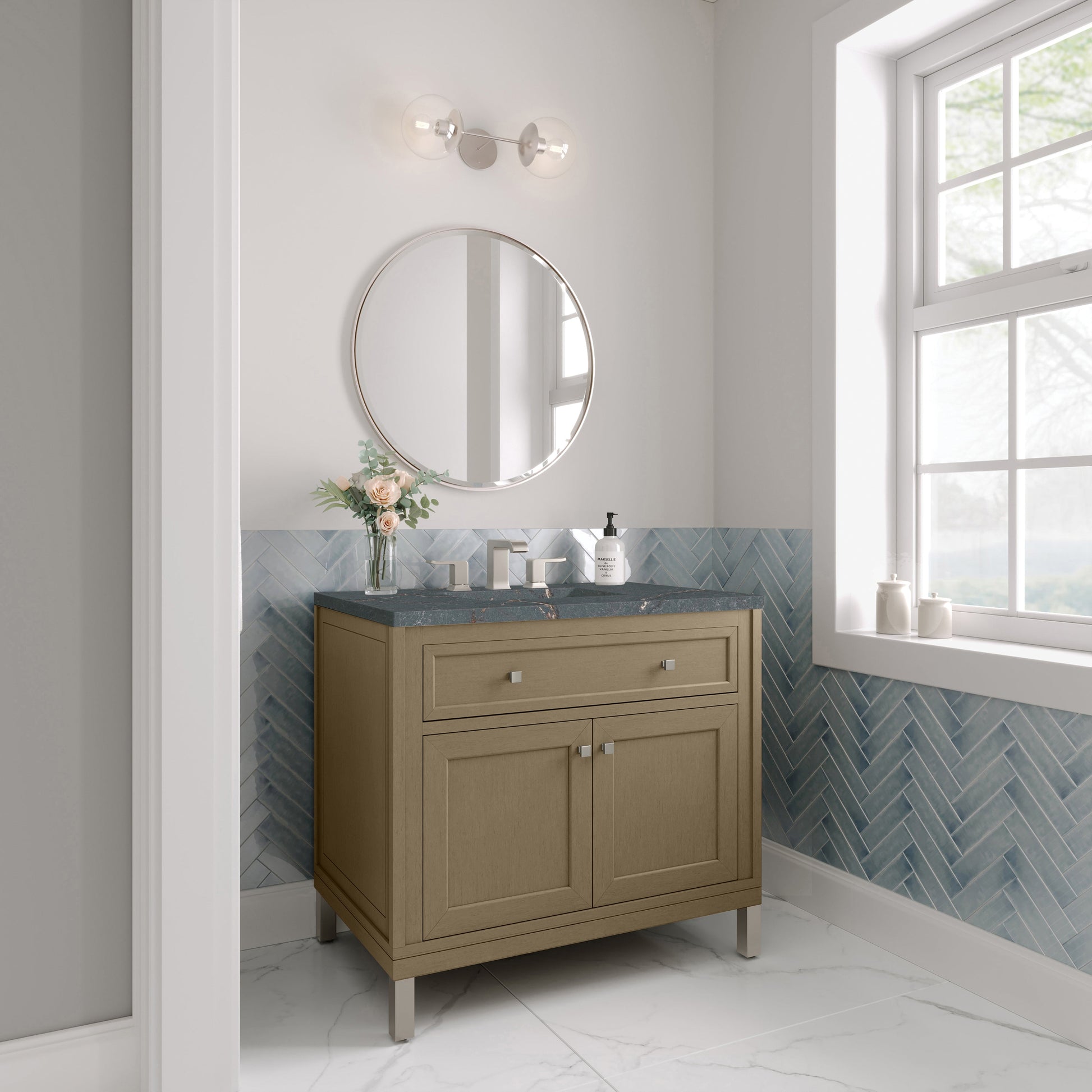 Walnut Whisper / Parisien Bleu - 3 Faucet Holes