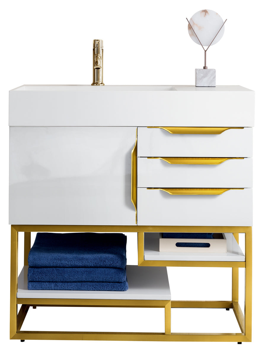 Glossy White / Radiant Gold / Glossy White - 1 Faucet Hole
