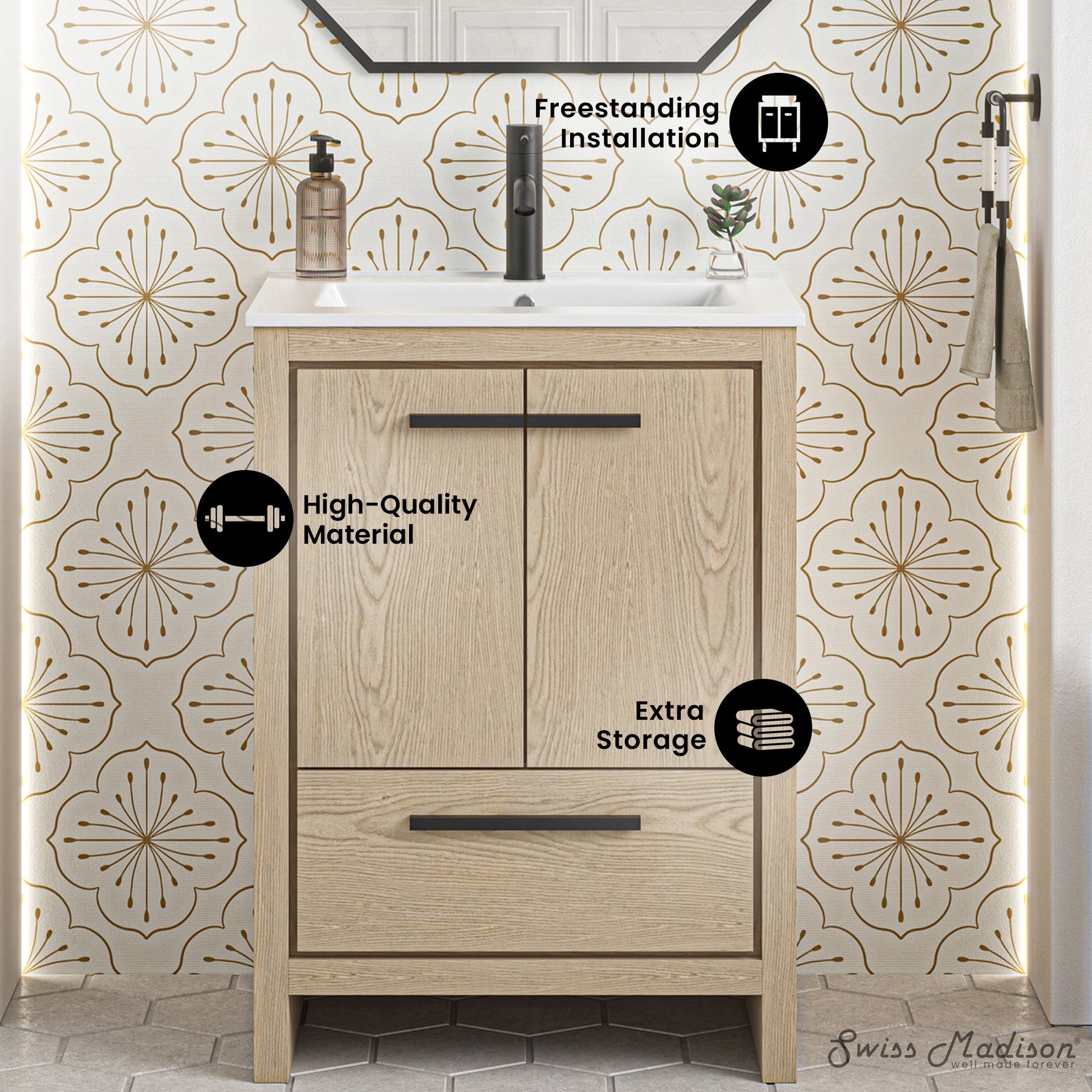 Natural Oak / White / 1-Hole