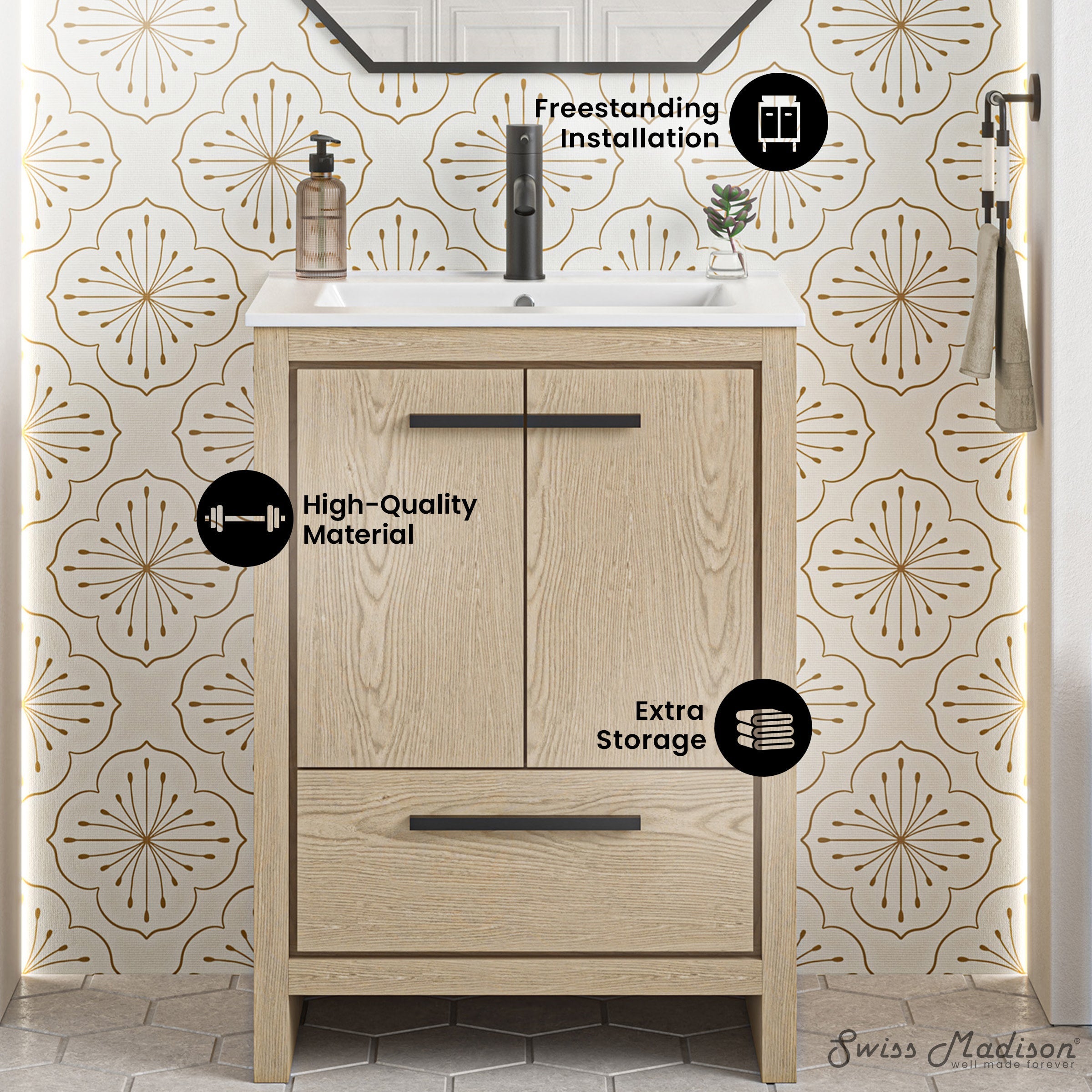 Natural Oak / White / 1-Hole