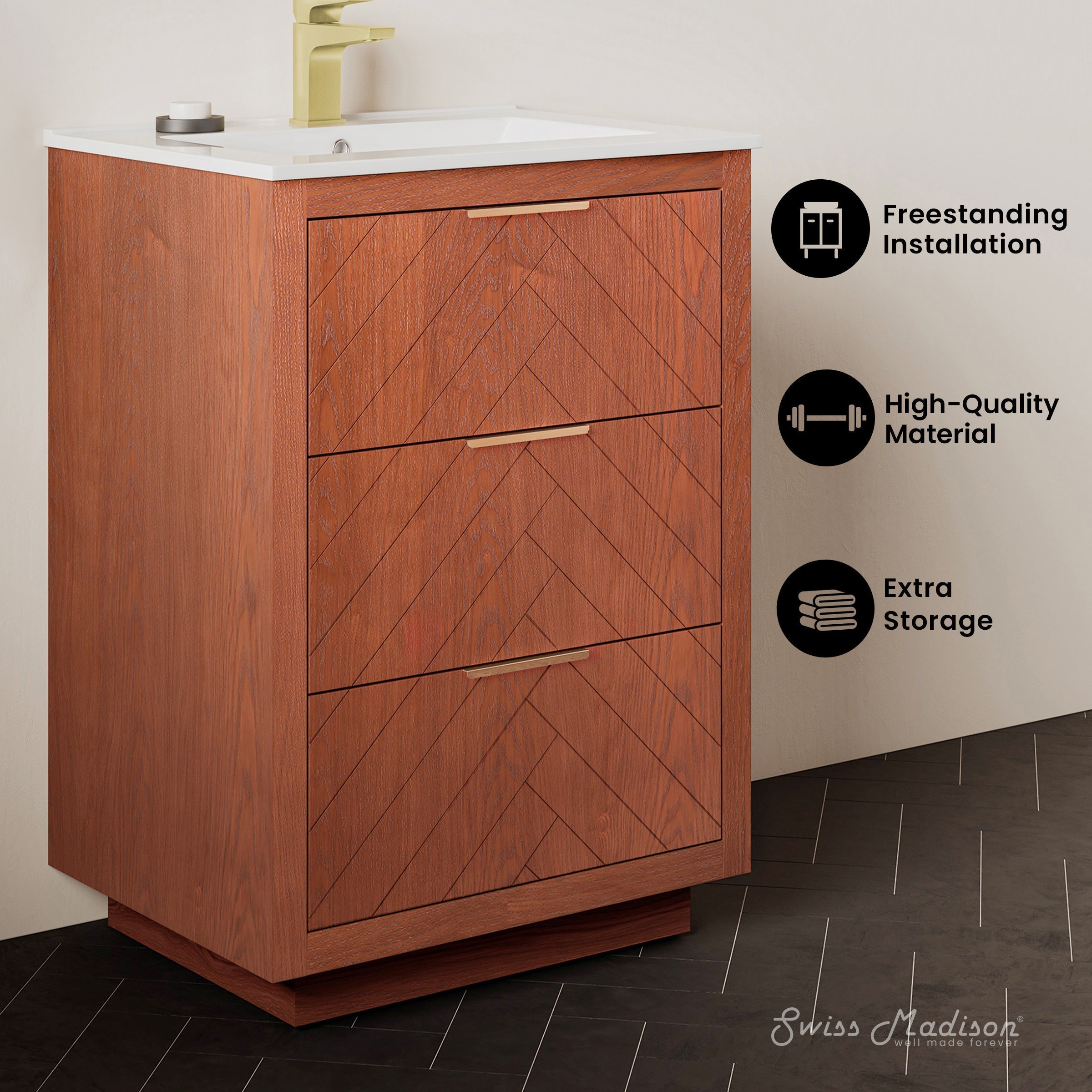 Brown Oak / White / 1-Hole