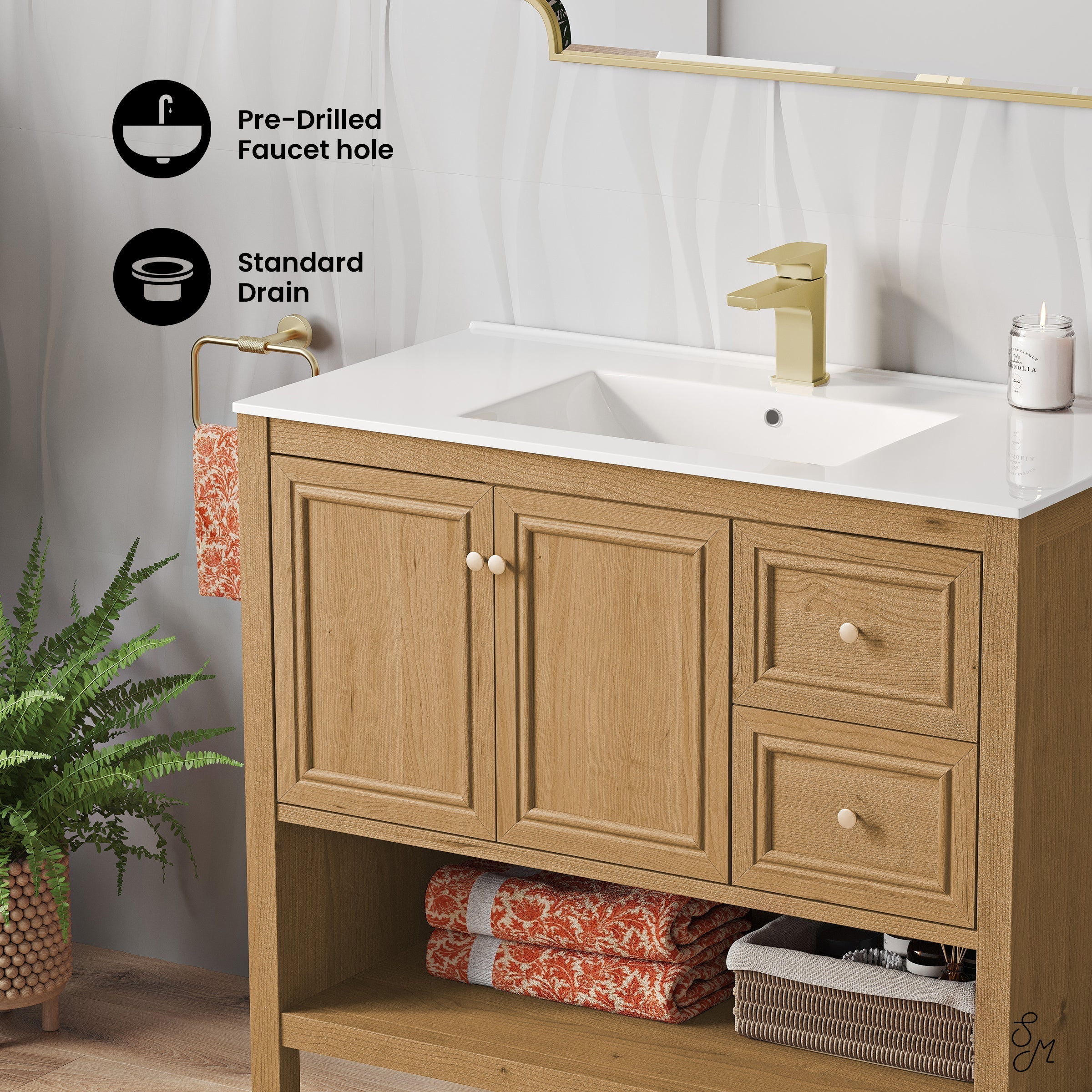 Golden Oak / White / 1-Hole