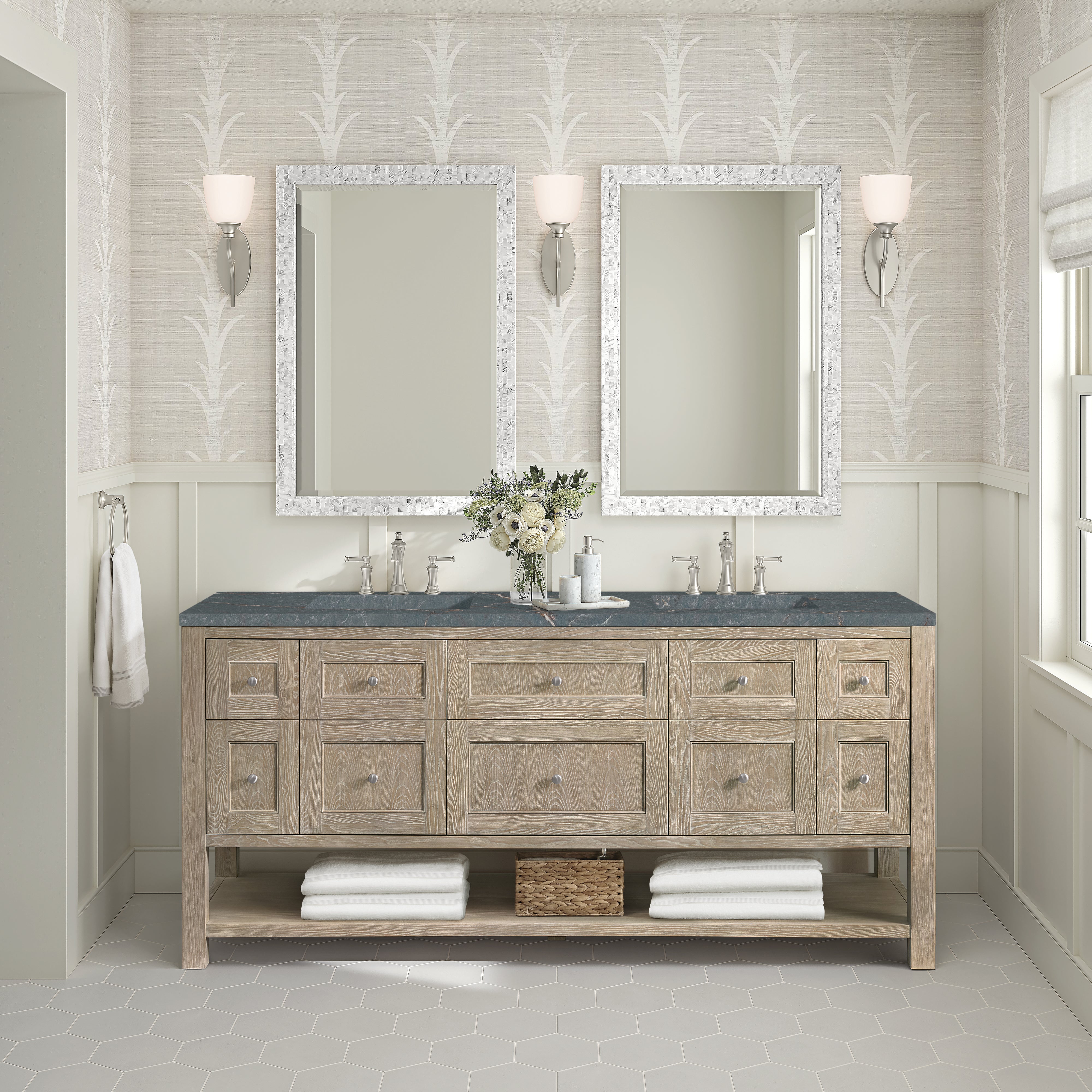 Whitewashed Oak / Parisien Bleu - 3 Faucet Holes