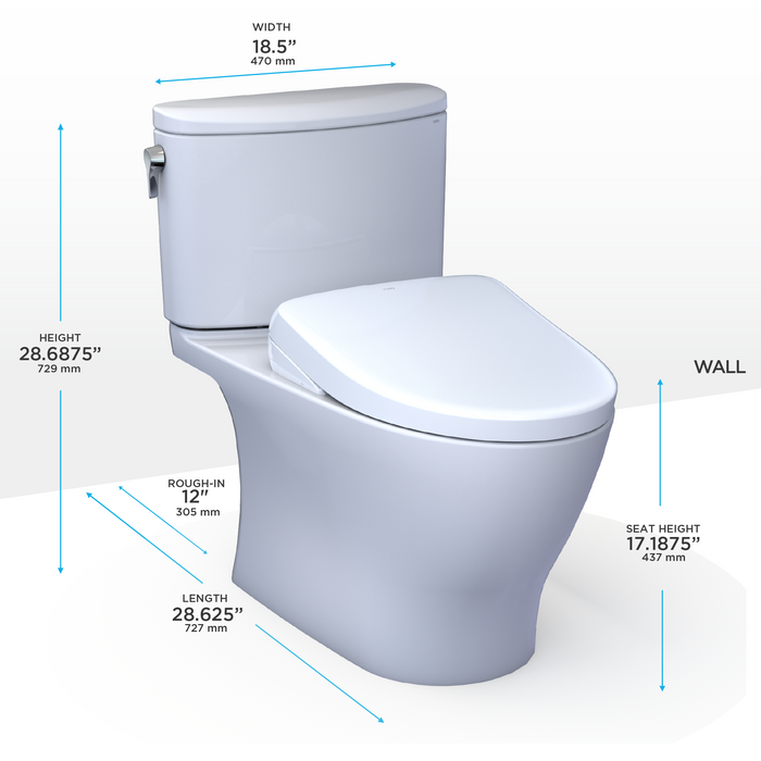 Toto Washlet+ Nexus 1G Two Piece Elongated 1.0 GPF Toilet with Auto Flush S7A Contemporary Bidet Seat