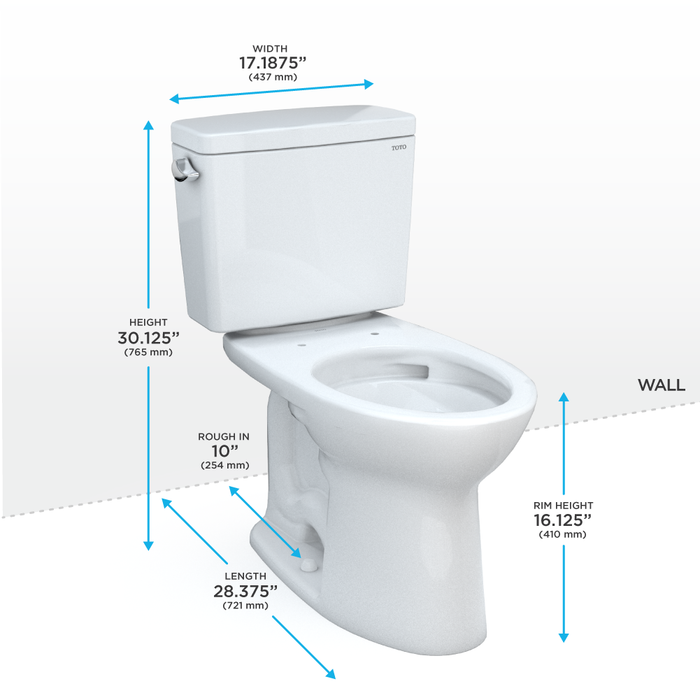 Toto Drake Two Piece Elongated 1.28 GPF Universal Height Tornado Flush Toilet with Cefiontect and 10" Rough In