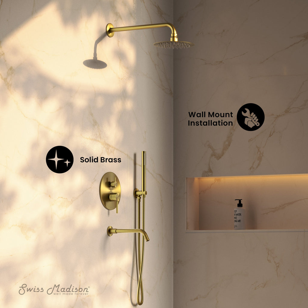Brushed Gold / With Hand Sprayer / With Tub Filler