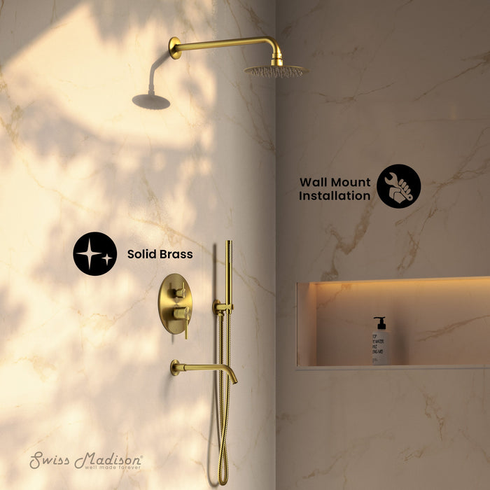 Brushed Gold / With Hand Sprayer / With Tub Filler