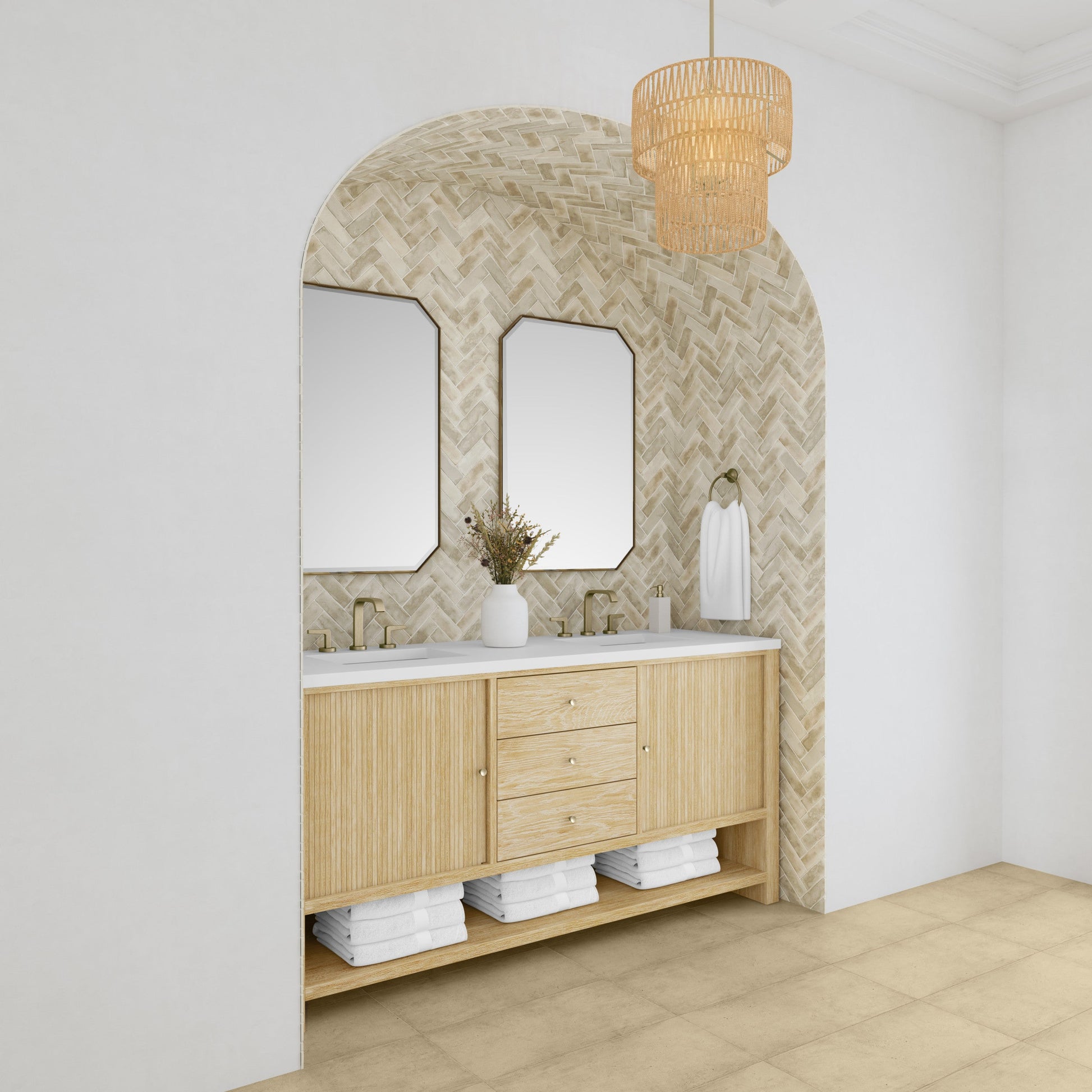 Sunwashed Oak / White Zeus - 3 Faucet Holes