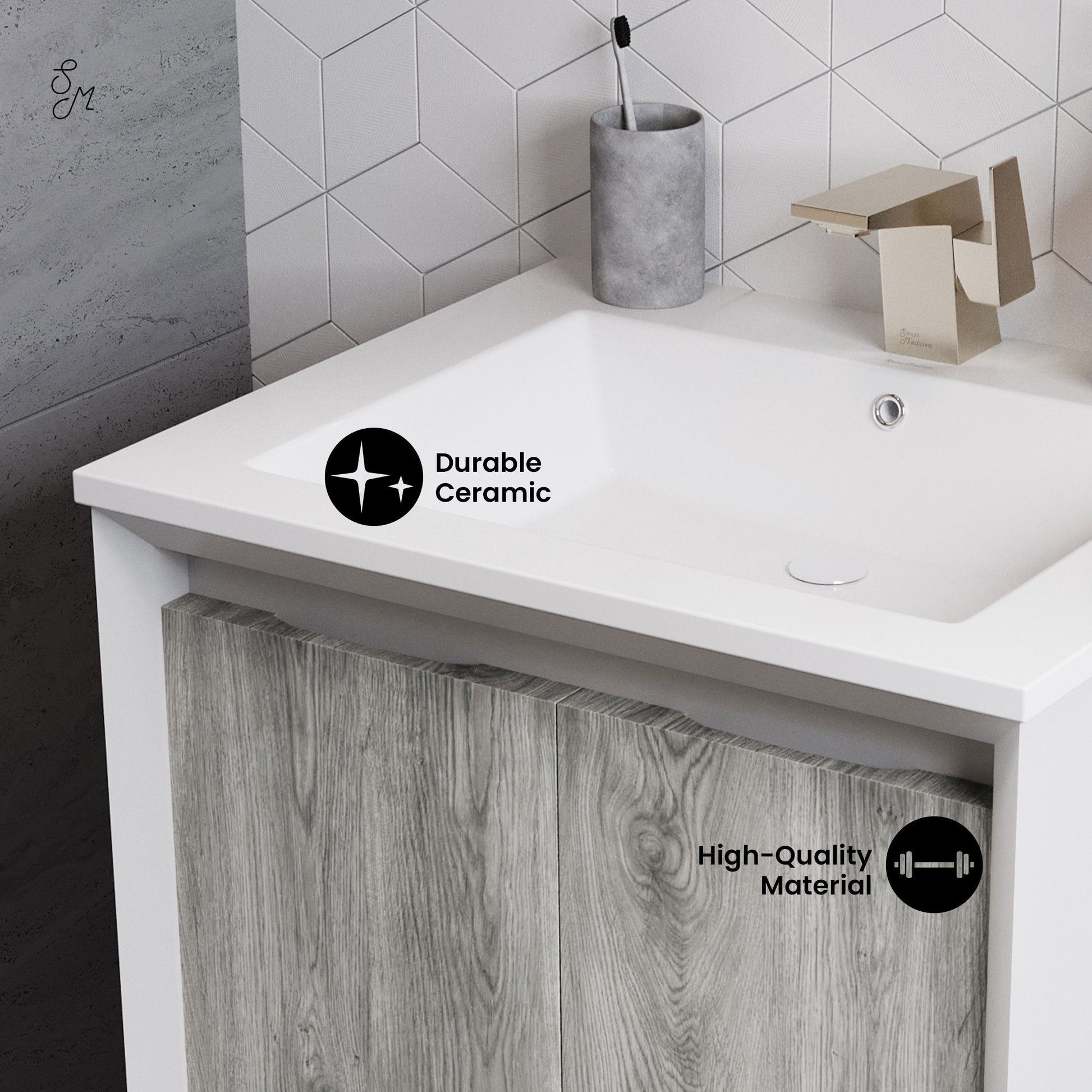 Gray Oak / White / 1-Hole