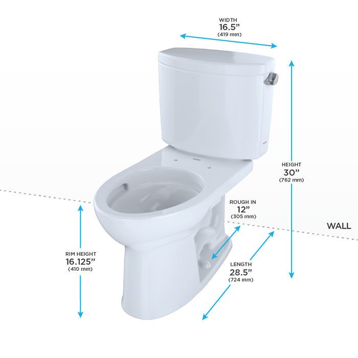 Toto Drake II Two Piece Elongated 1.28 GPF Universal Height Toilet with Cefiontect and Right Hand Trip Lever