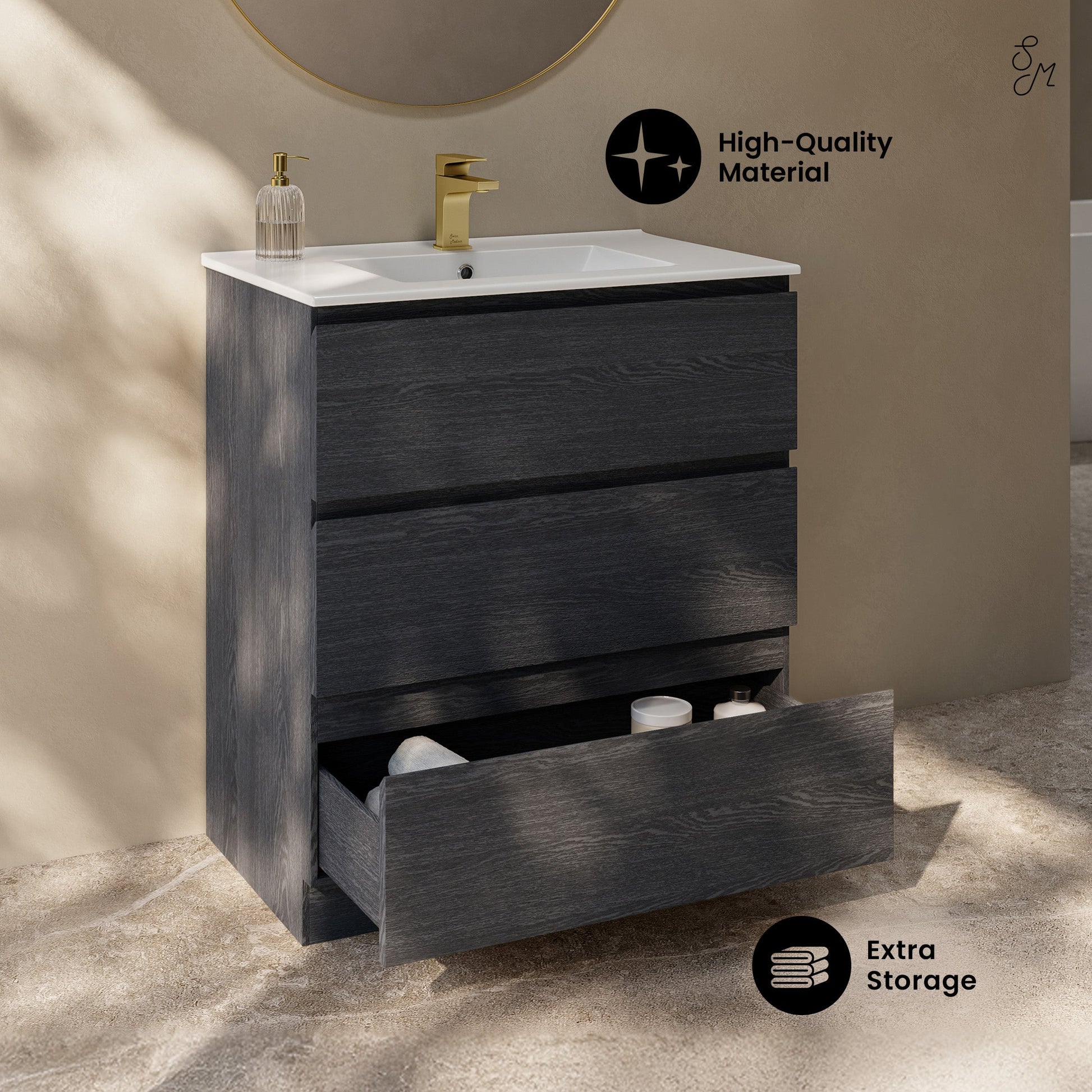 Black Oak / Glossy White / 1-Hole
