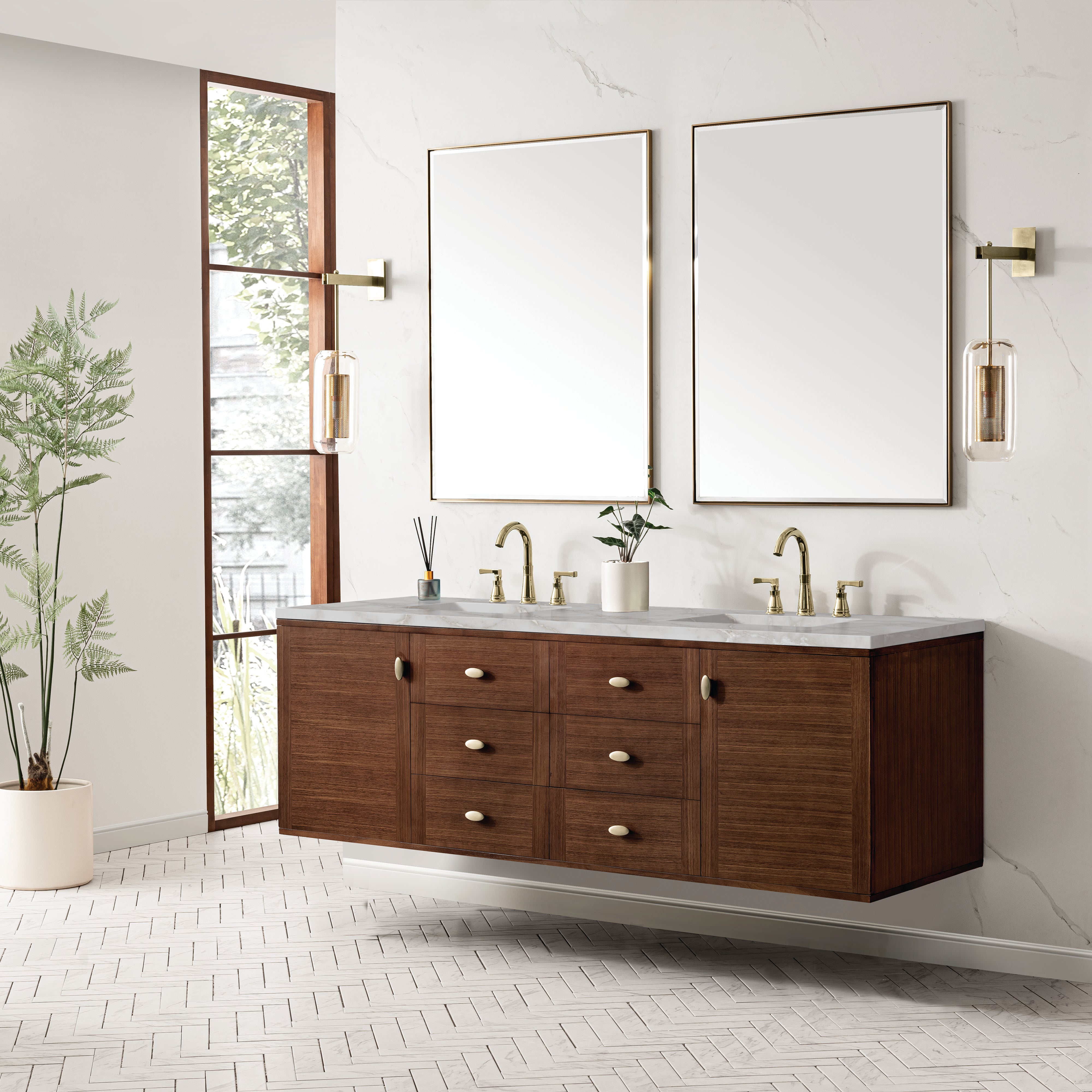 Mid-Century Walnut / Victorian Silver - 3 Faucet Holes