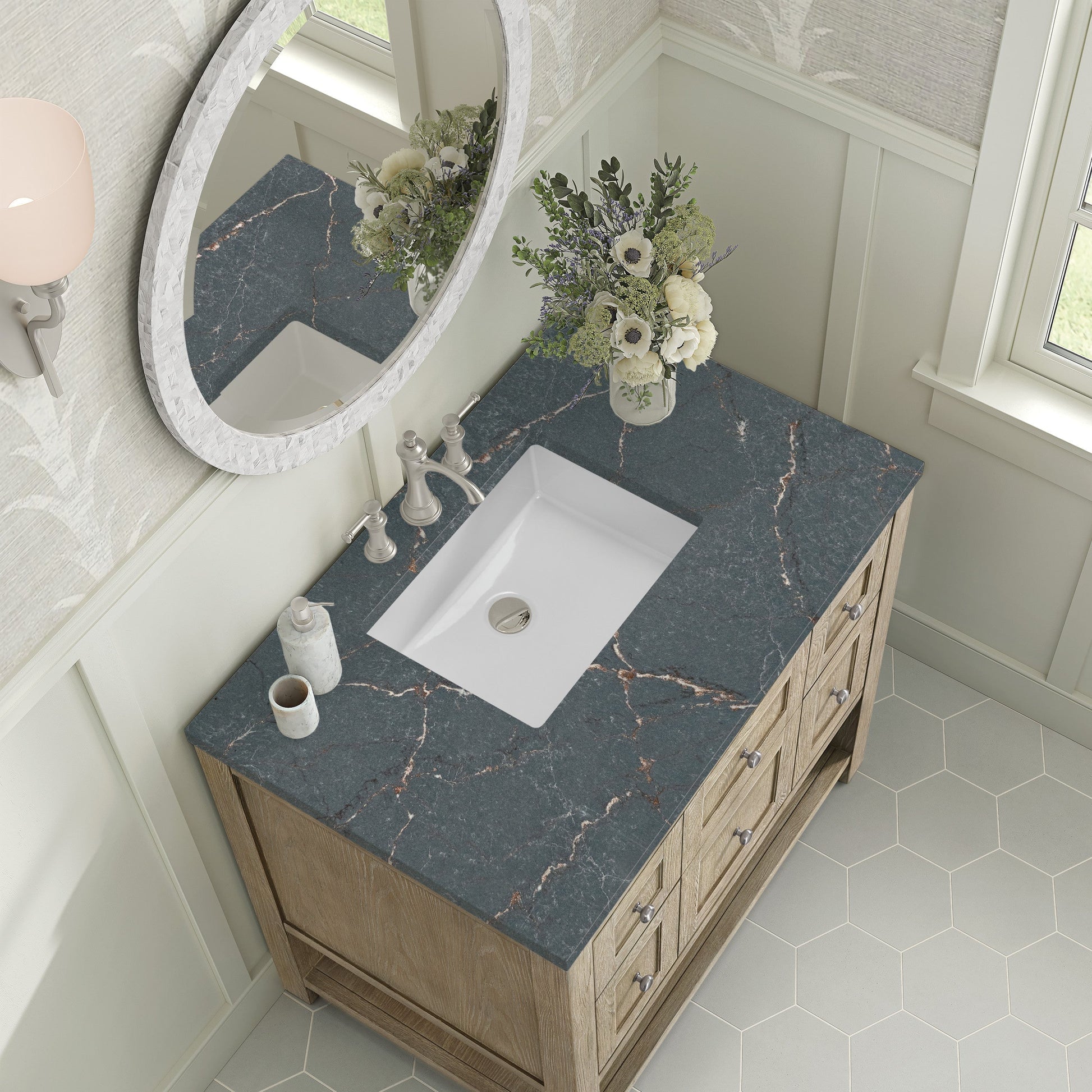 Whitewashed Oak / Parisien Bleu - 3 Faucet Holes