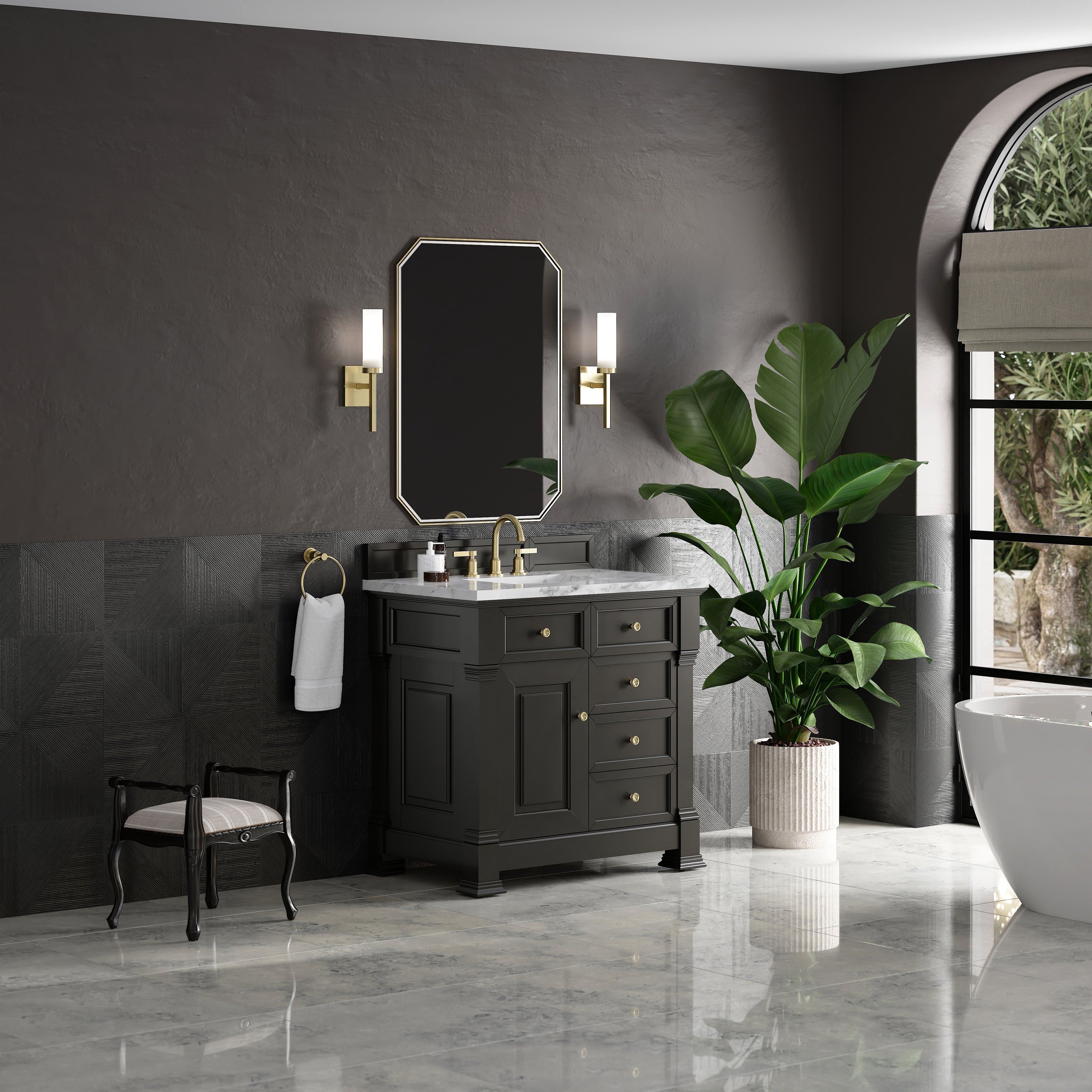 Black Onyx / Carrara White - 3 Faucet Holes
