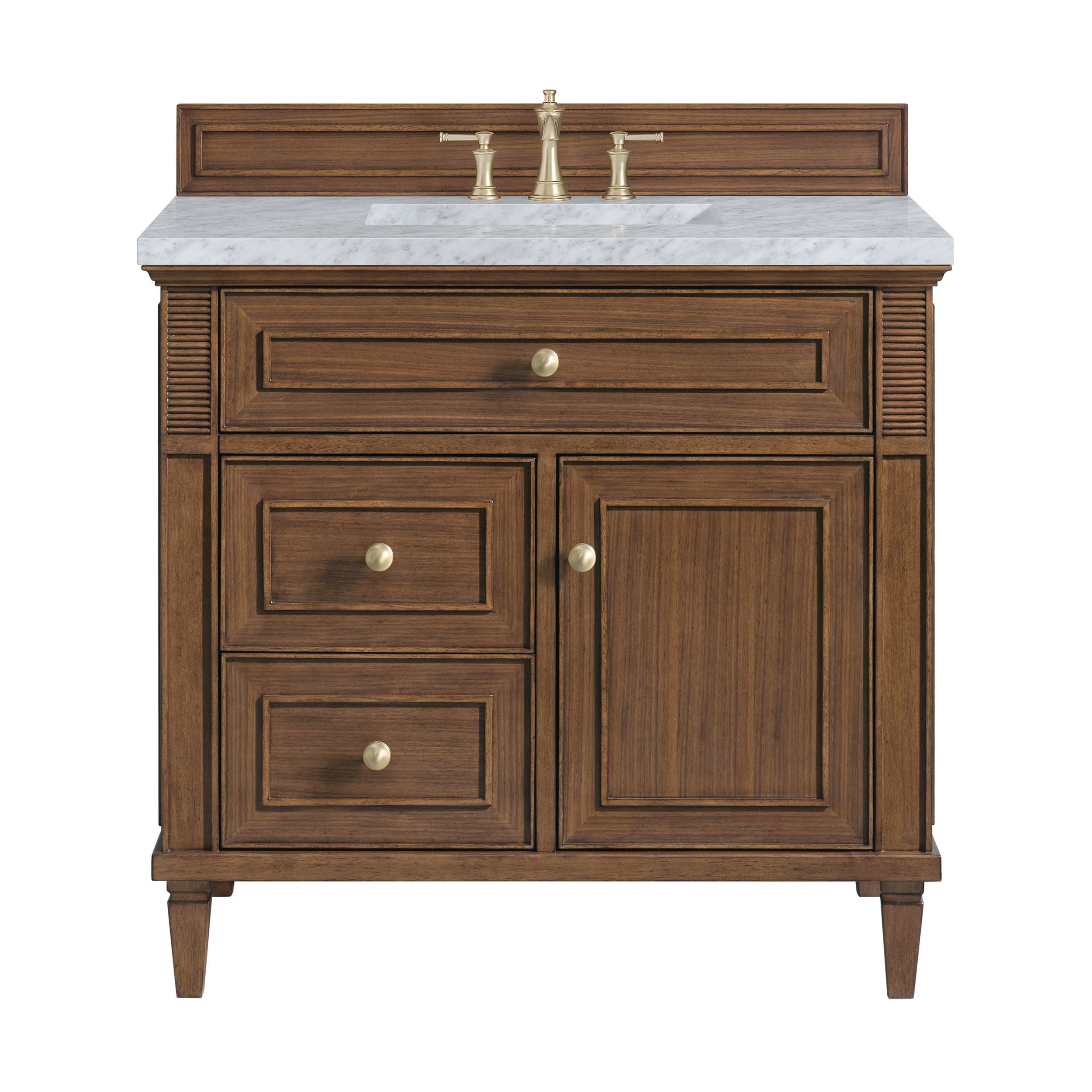 Mid-Century Walnut / Carrara White - 3 Faucet Holes