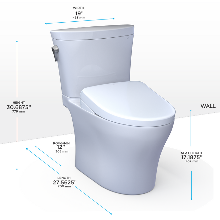 Toto Washlet+ Aquia IV Arc Two Piece Elongated Dual Flush 1.28 and 0.9 GPF Toilet with Auto Flush S7A Contemporary Bidet Seat