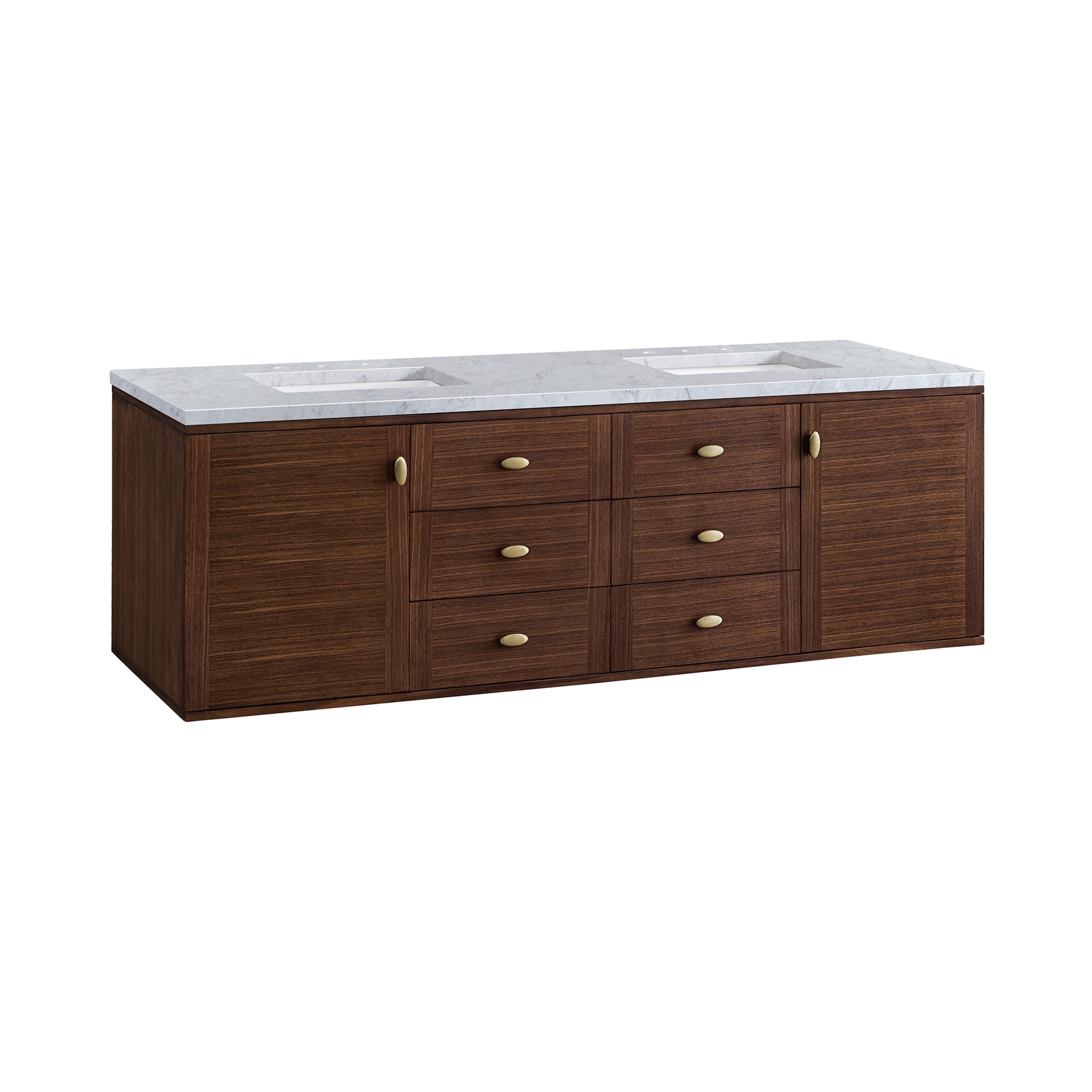 Mid-Century Walnut / Carrara White - 3 Faucet Holes