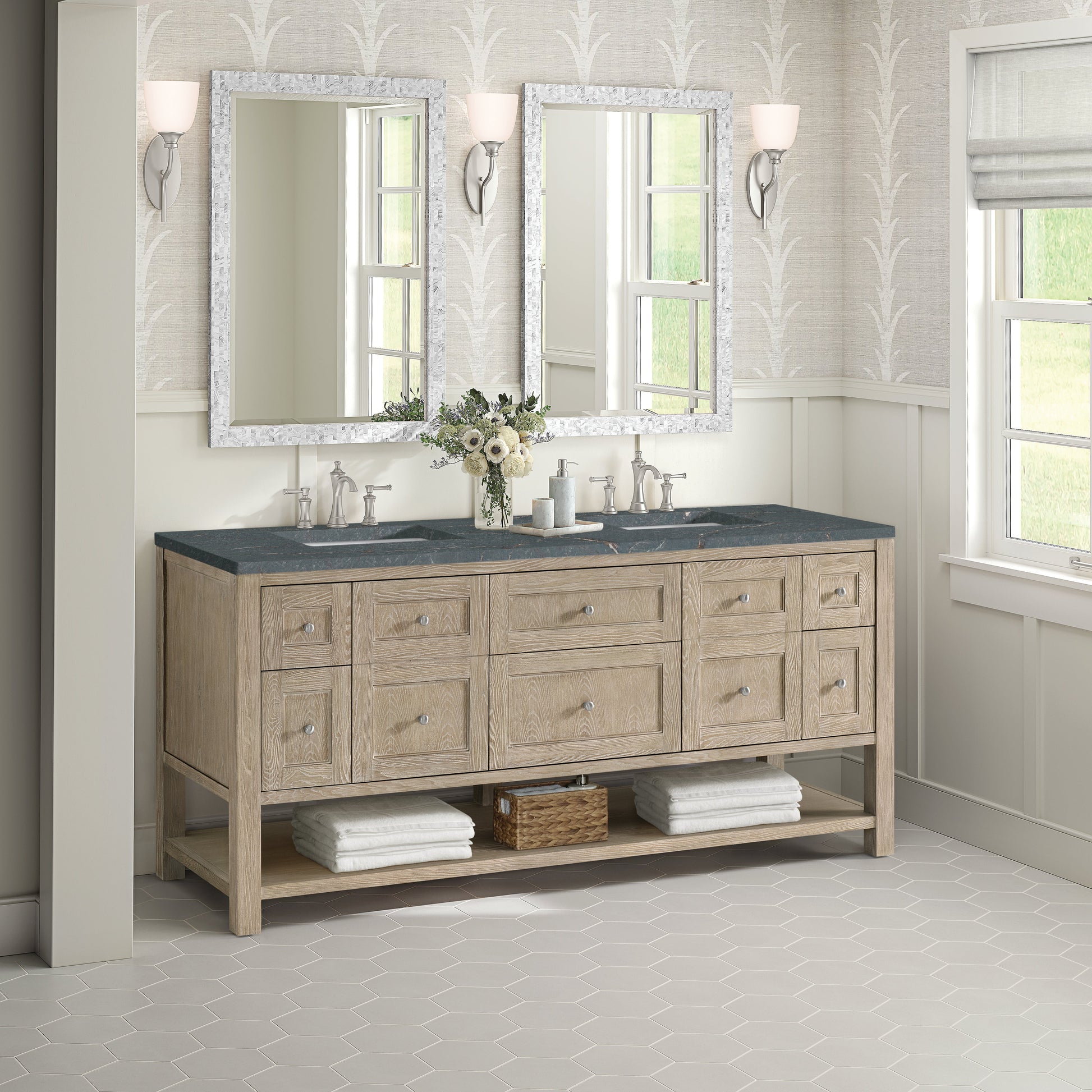 Whitewashed Oak / Parisien Bleu - 3 Faucet Holes