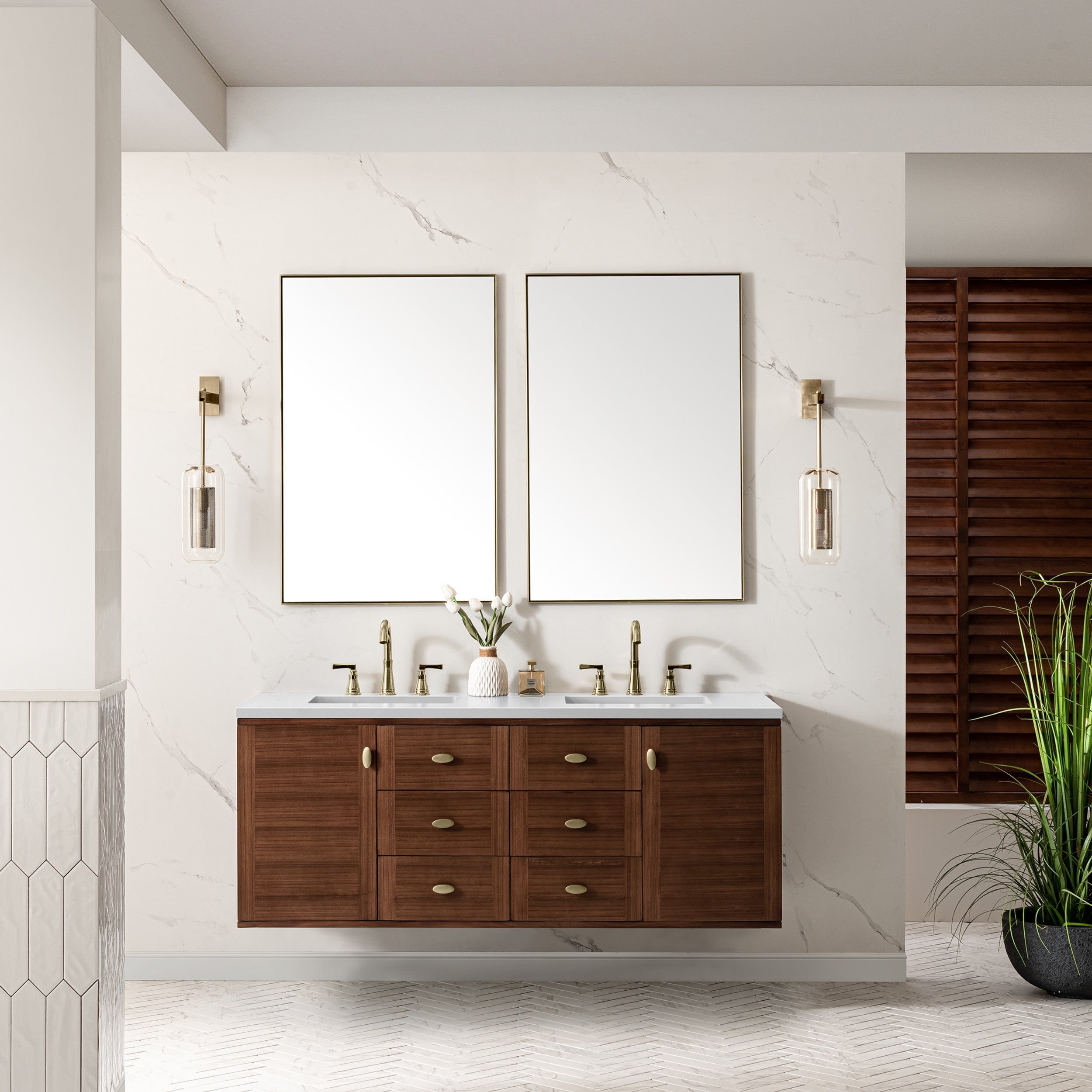 Mid-Century Walnut / White Zeus - 3 Faucet Holes