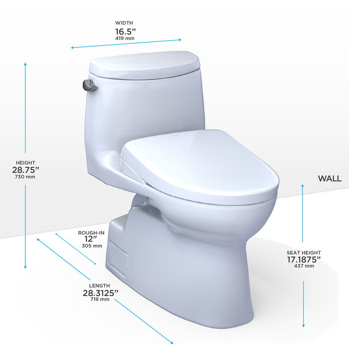 Toto Washlet+ Carlyle II One Piece Elongated 1.28 GPF Toilet with Auto Flush Washlet+ S7 Contemporary Bidet Seat