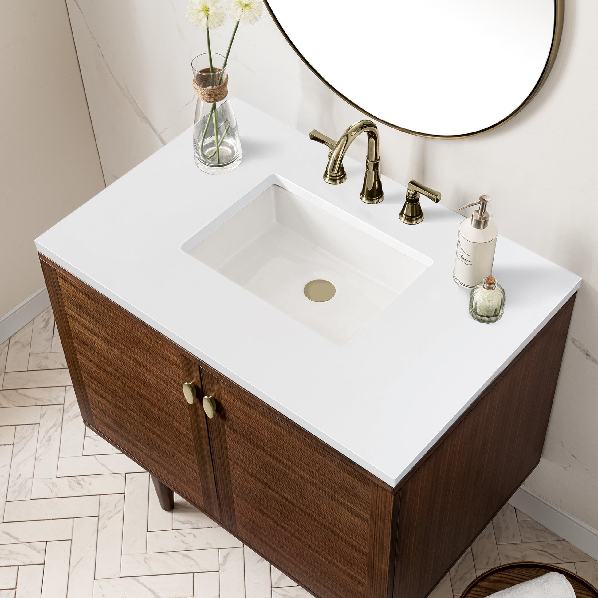 Mid-Century Walnut / White Zeus - 3 Faucet Holes
