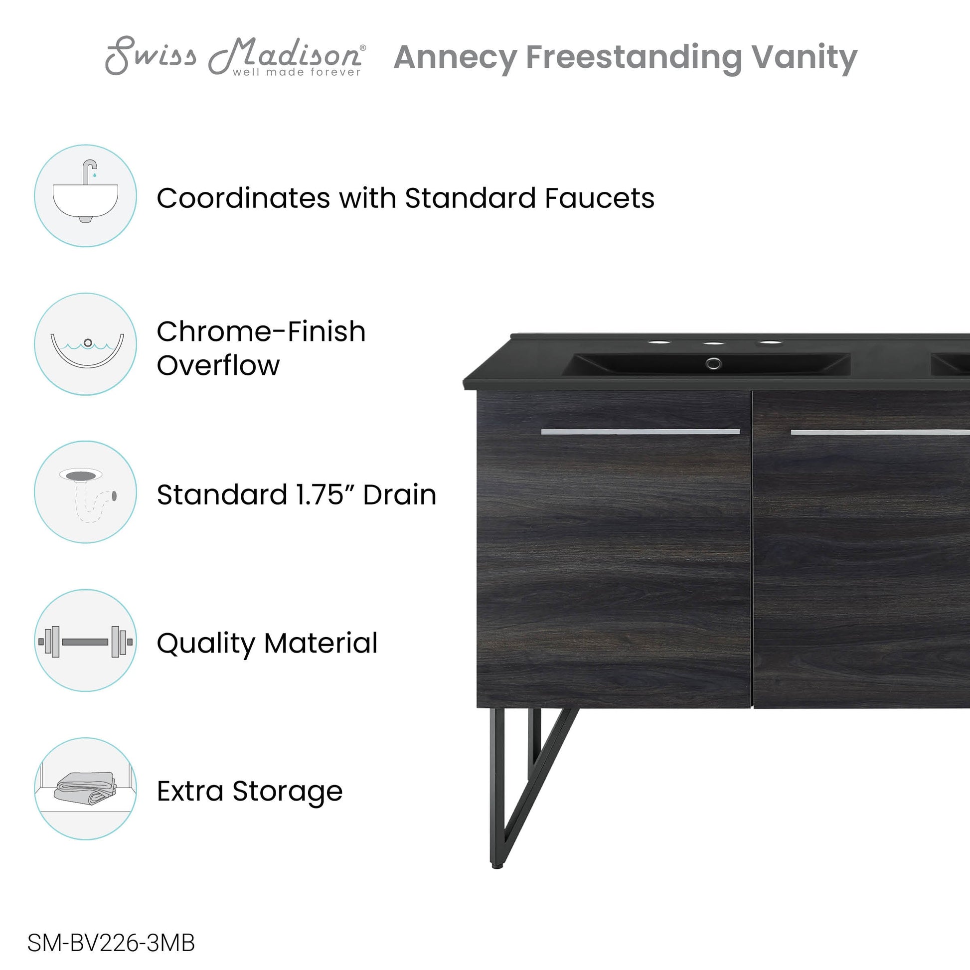 Black Walnut / Matte Black / 3-Hole