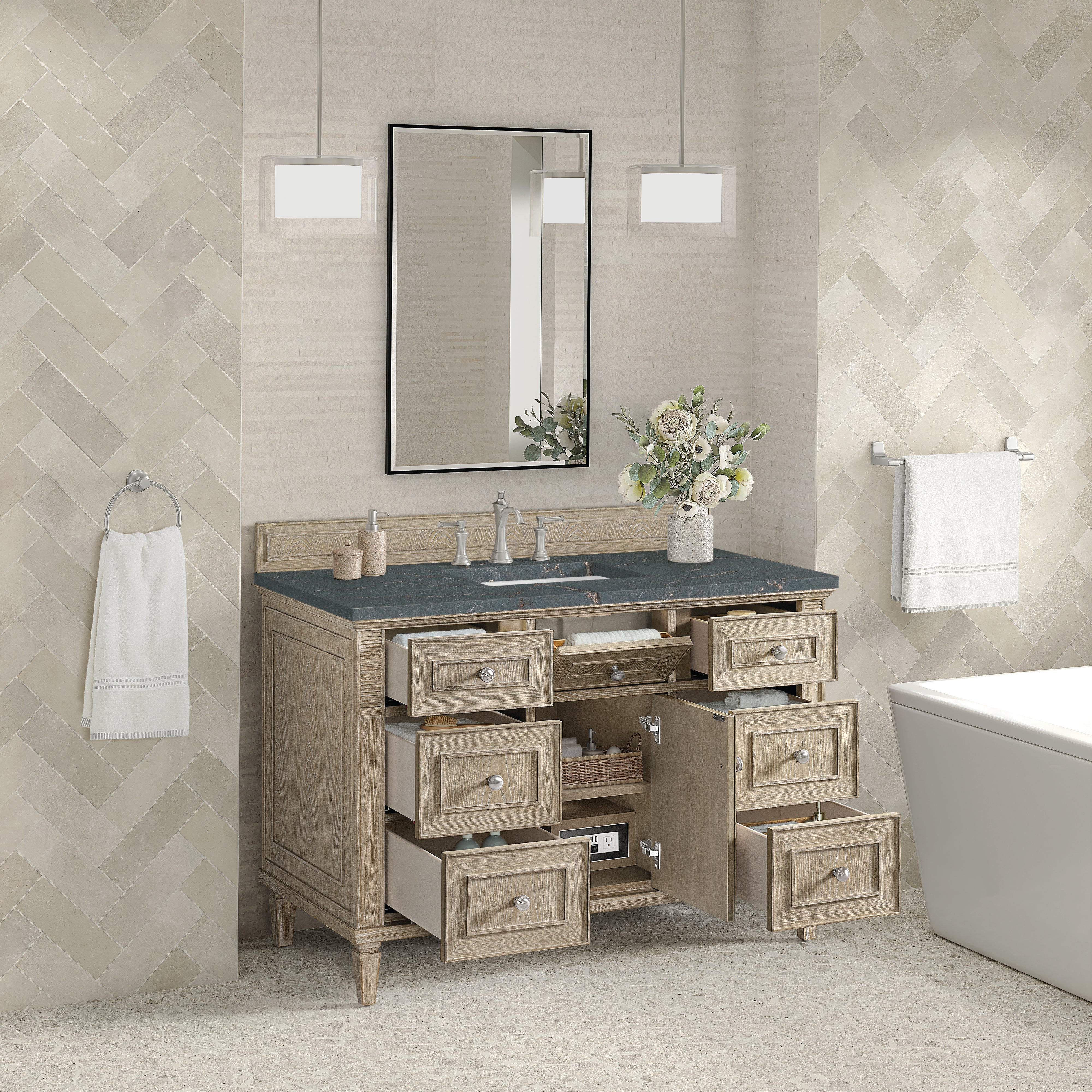 Whitewashed Oak / Parisien Bleu - 3 Faucet Holes