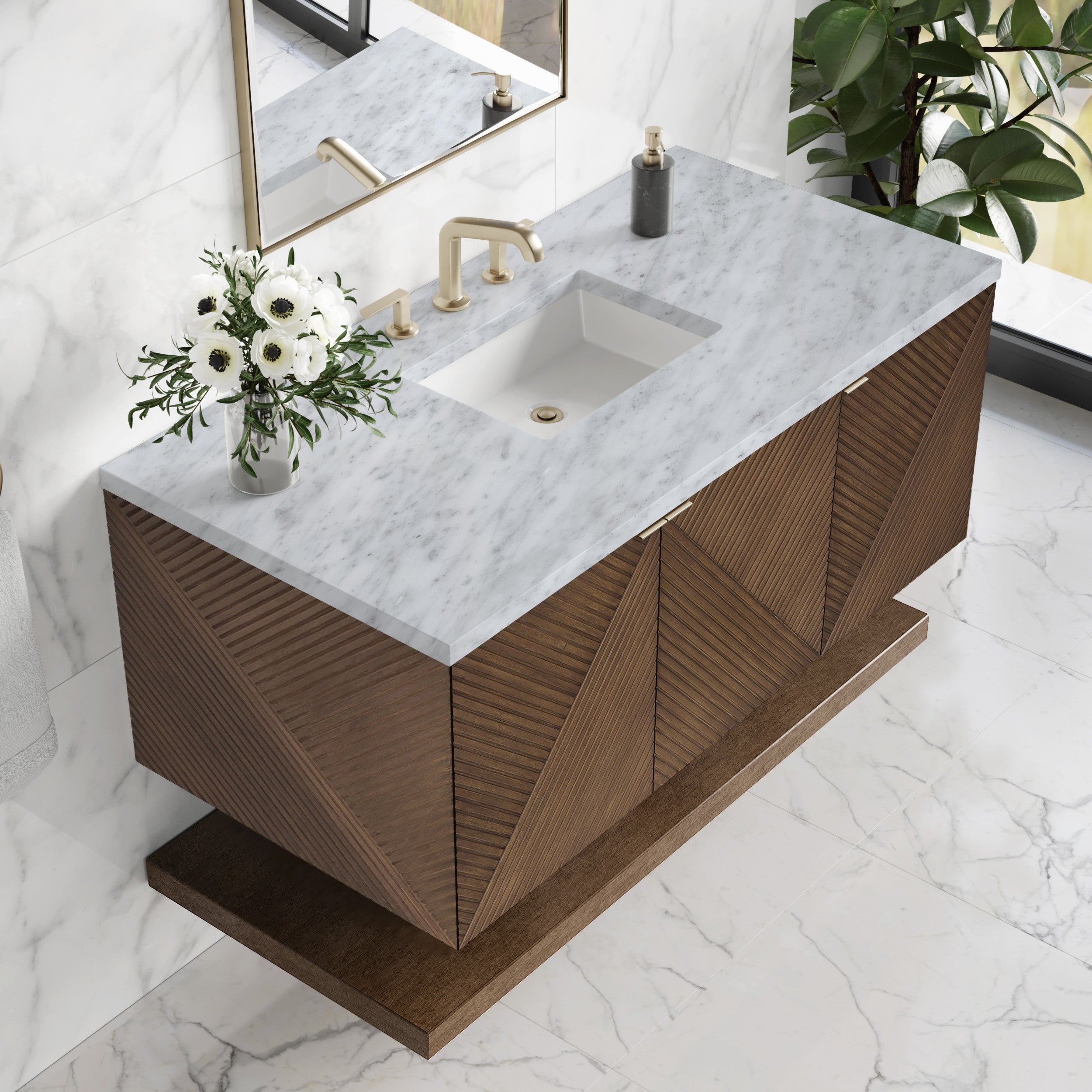 Chestnut / Carrara White - 3 Faucet Holes