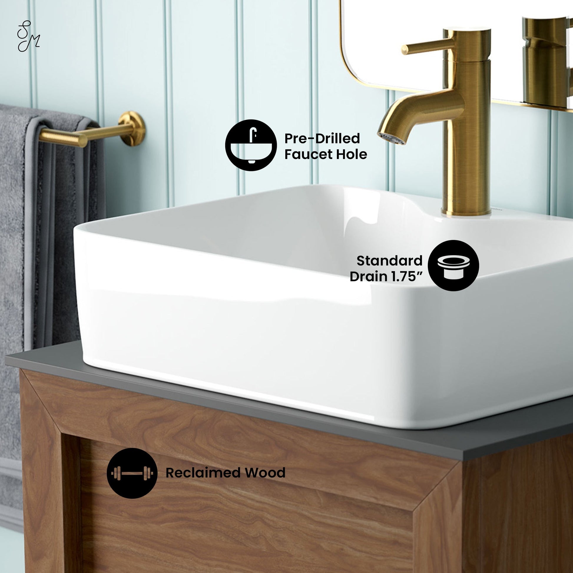 Brown Oak / White / 1-Hole