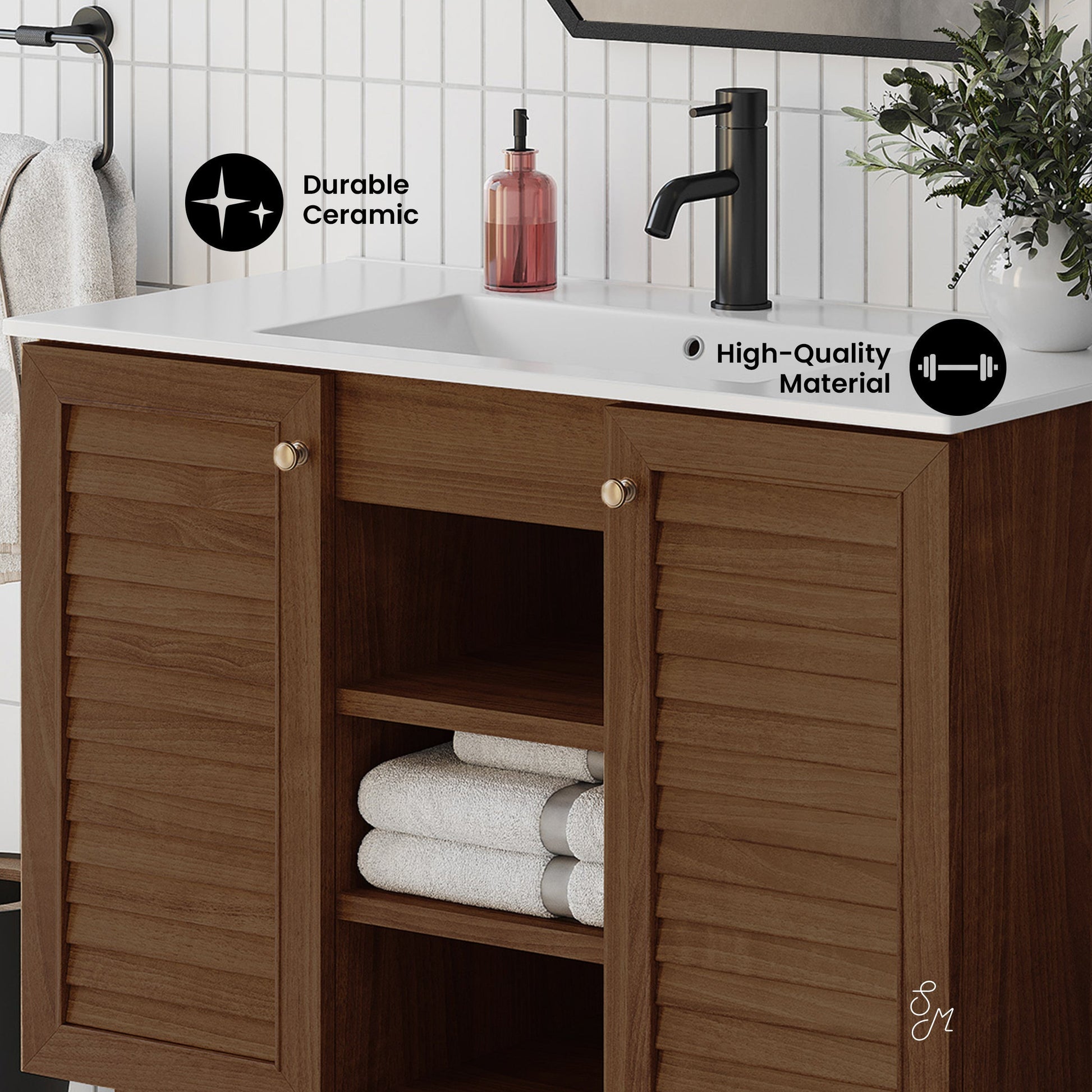 Brown Oak / White / 1-Hole