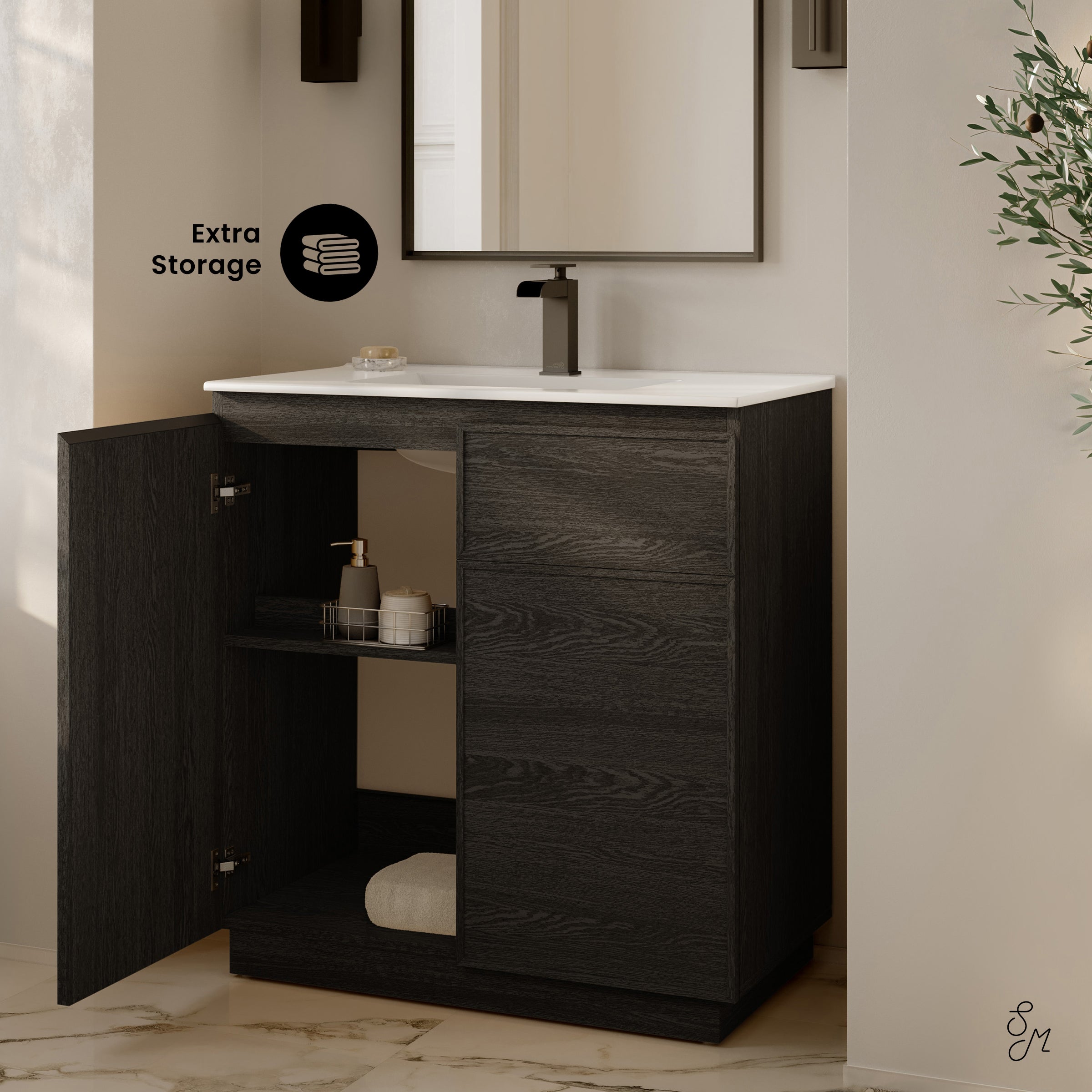 Black Oak / White / 1-Hole