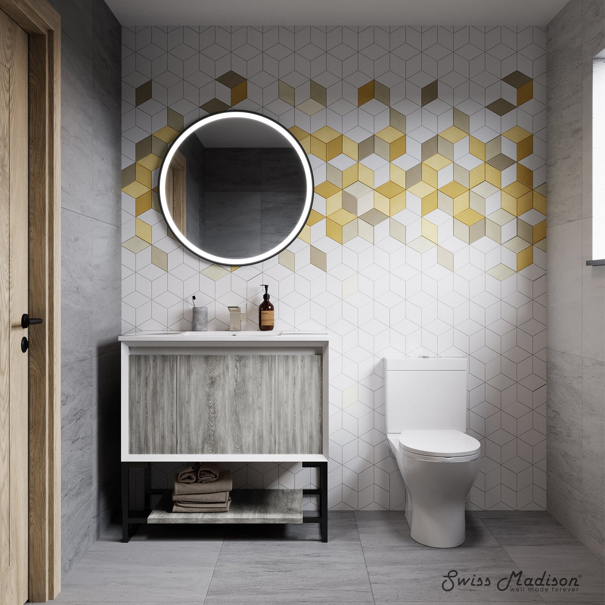 Gray Oak / White / 1-Hole