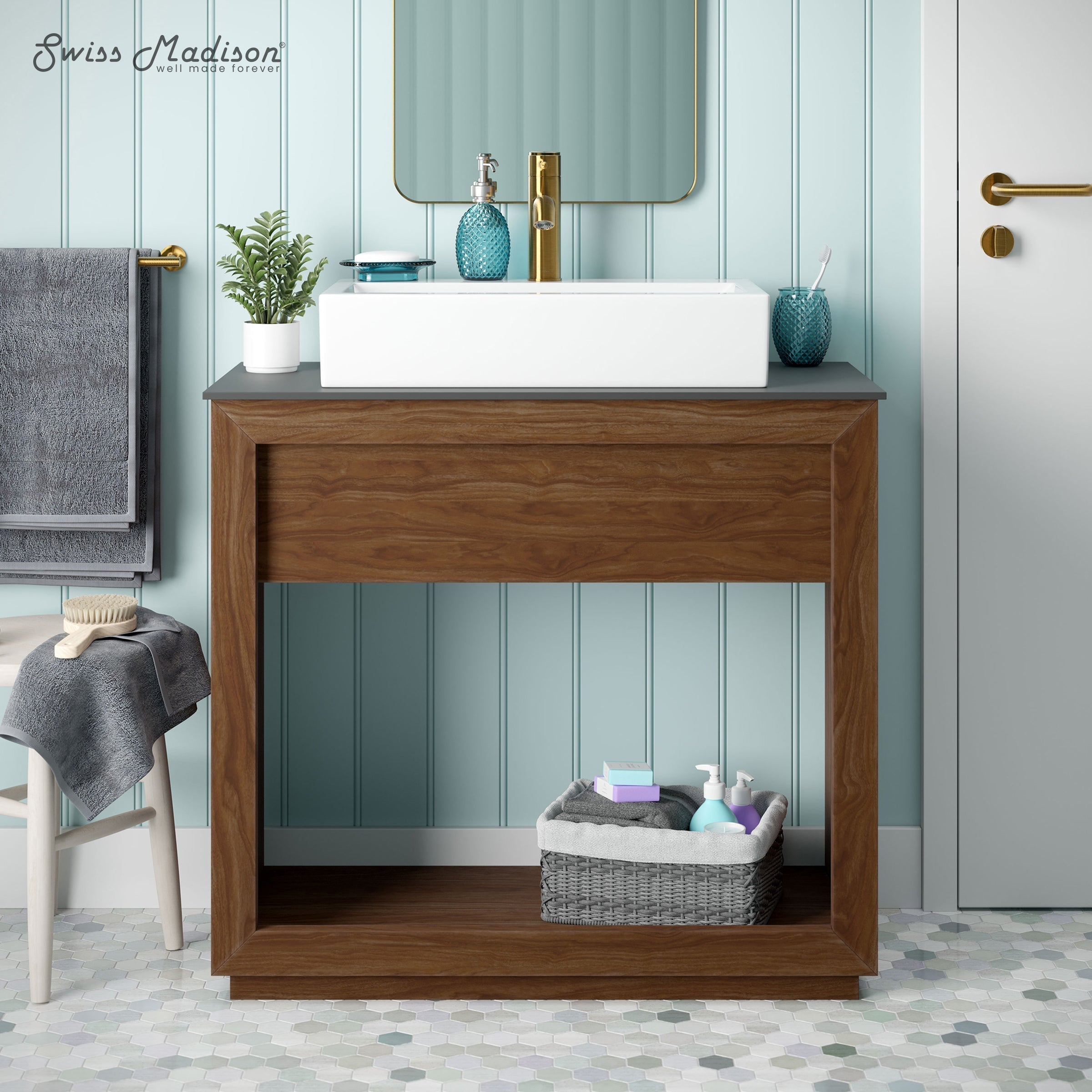 Brown Oak / White / 1-Hole