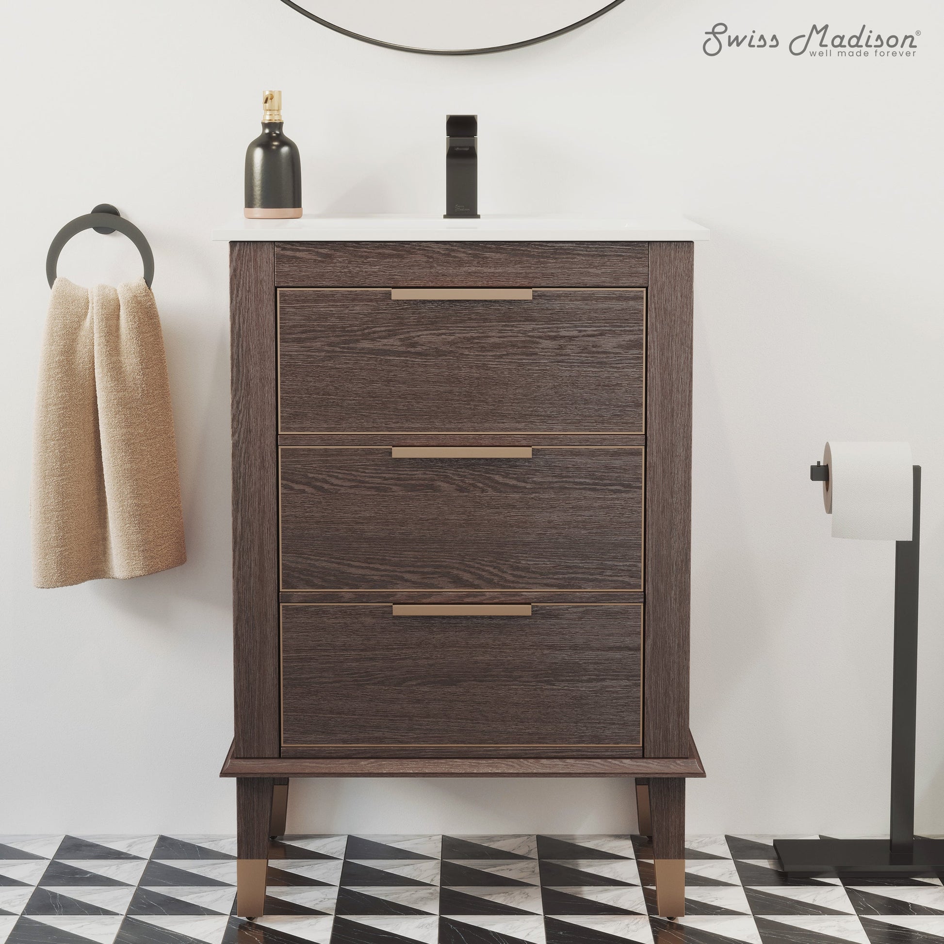 Brown Oak / White / 1-Hole