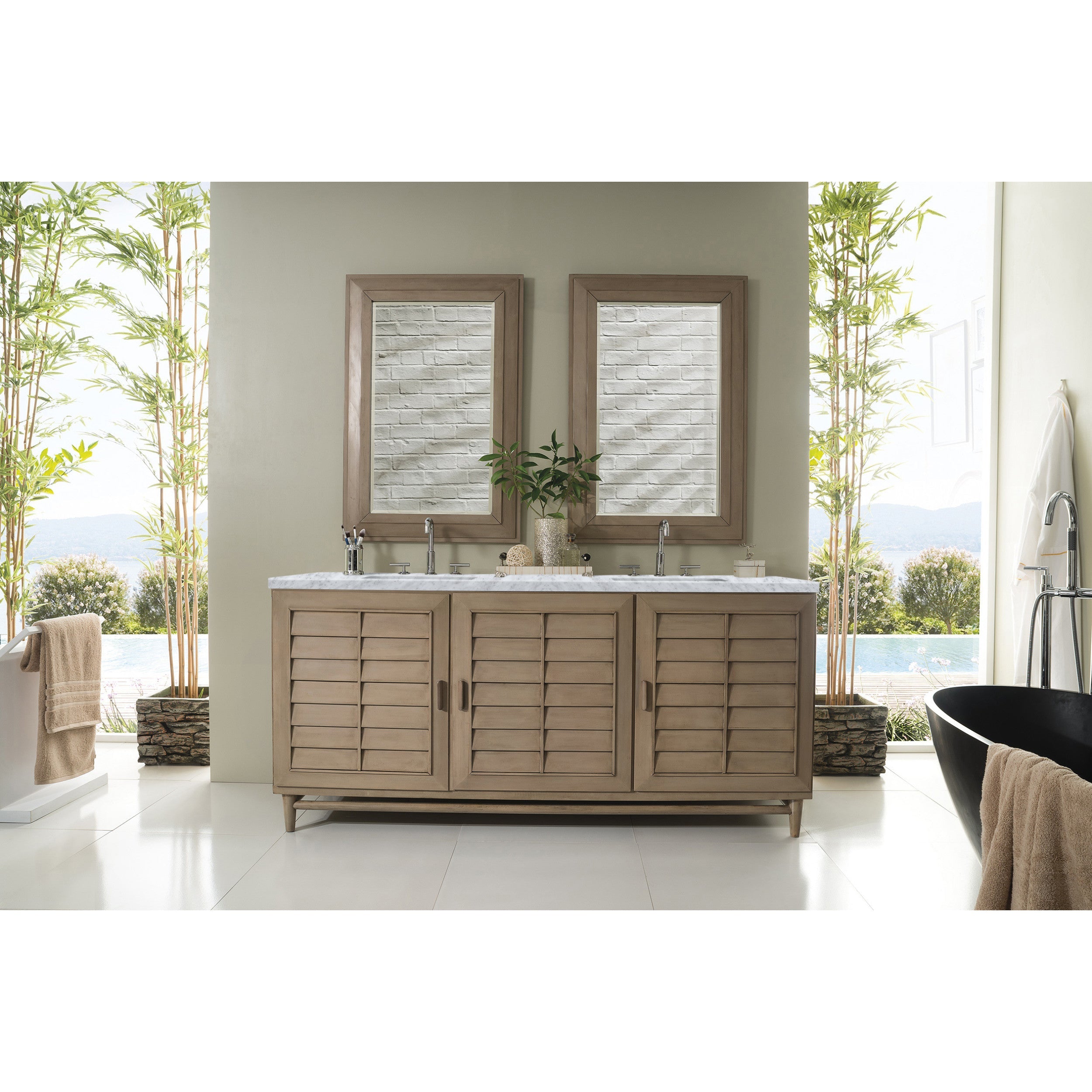 Whitewashed Walnut / Carrara White - 3 Faucet Holes