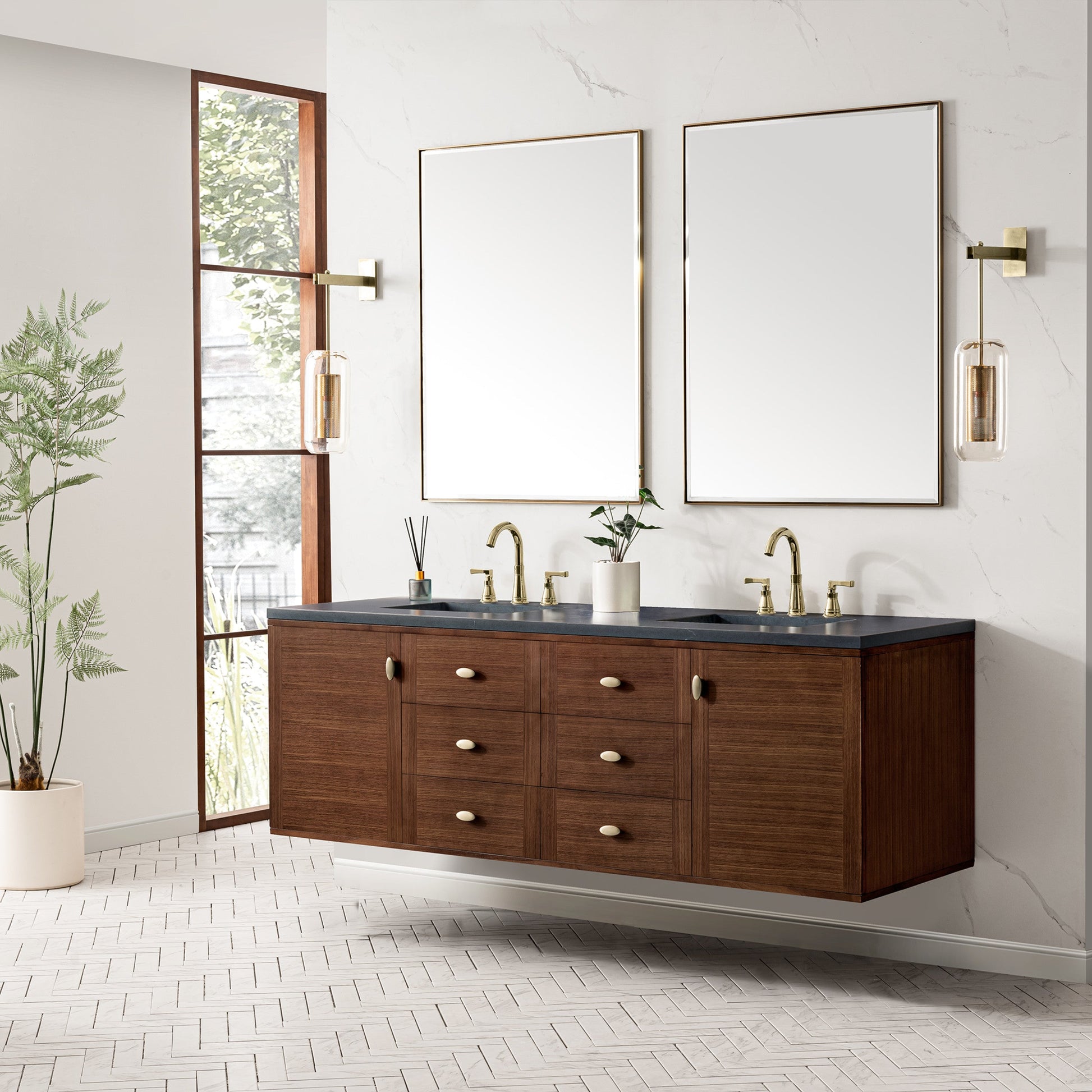 Mid-Century Walnut / Charcoal Soapstone - 3 Faucet Holes